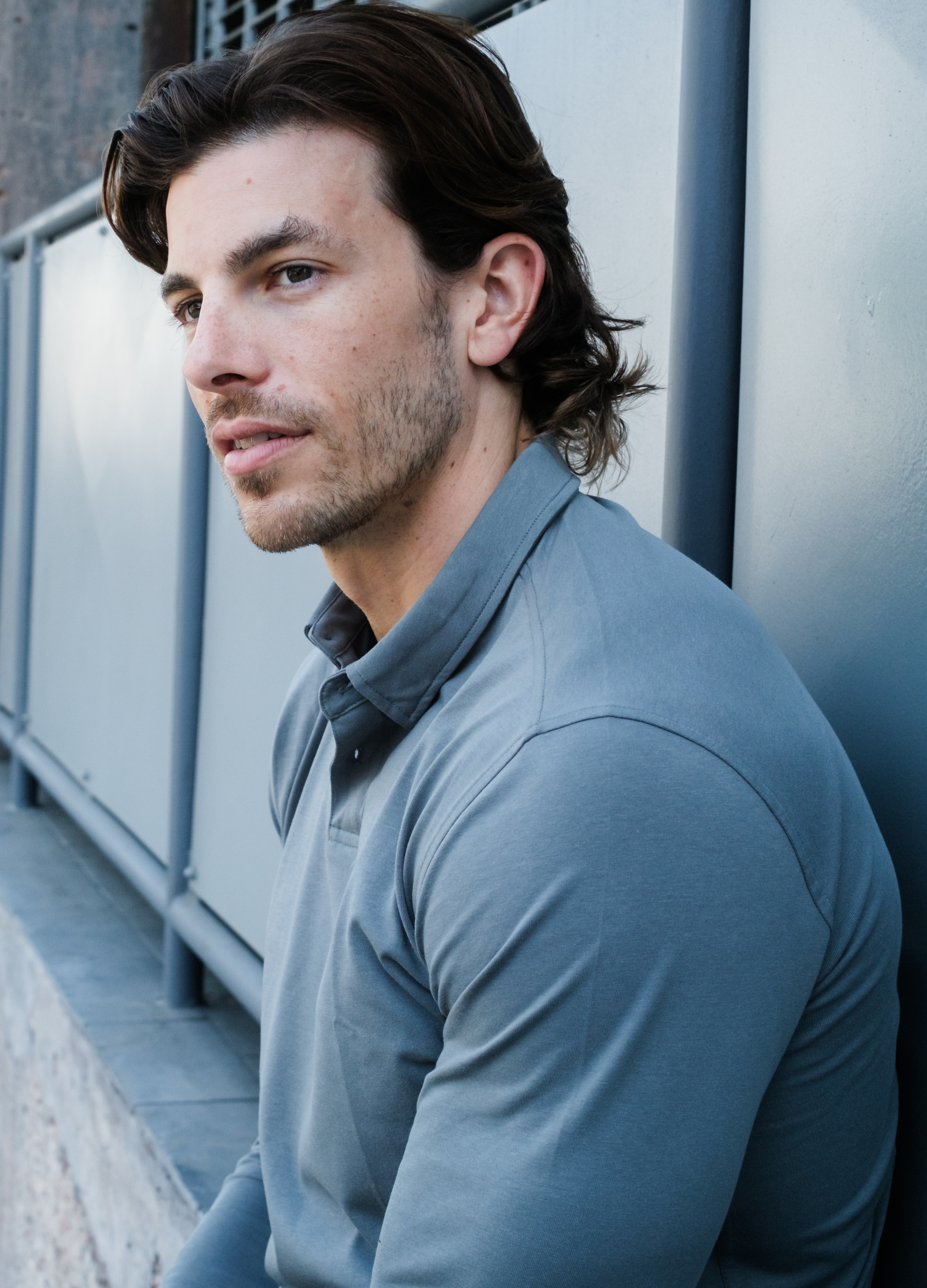 Long-Sleeve Biz Polo: Dusk Sage