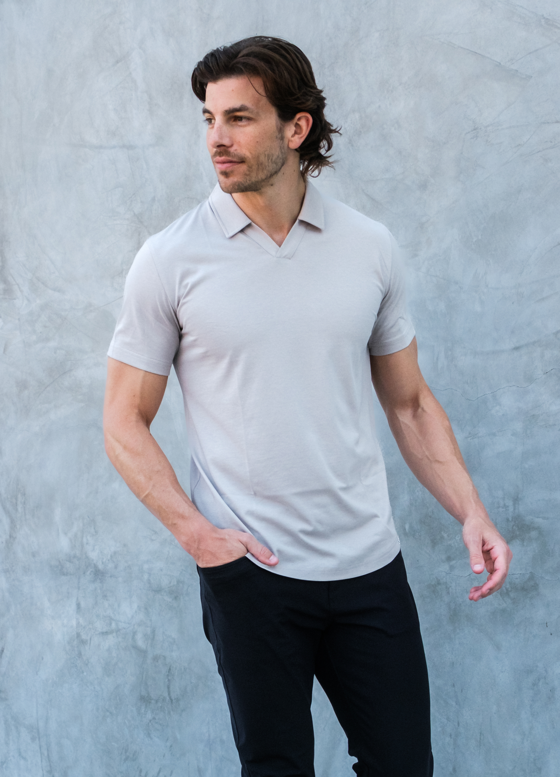 Short Sleeve V-Polo: Dusty Tan