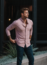 Long-Sleeve Casual Button-Down: Dusty Pink