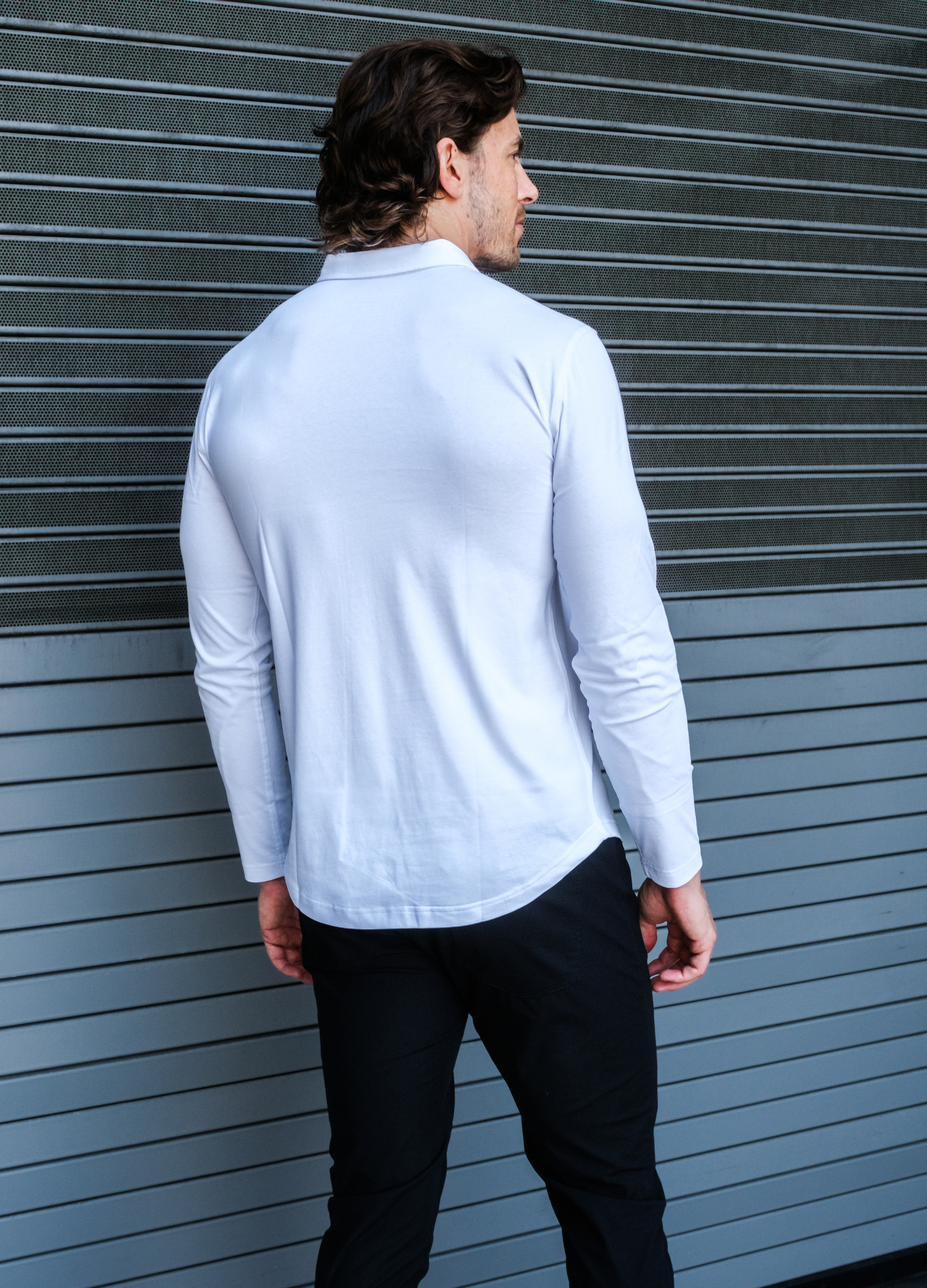 Long-Sleeve Biz Polo: Arctic White