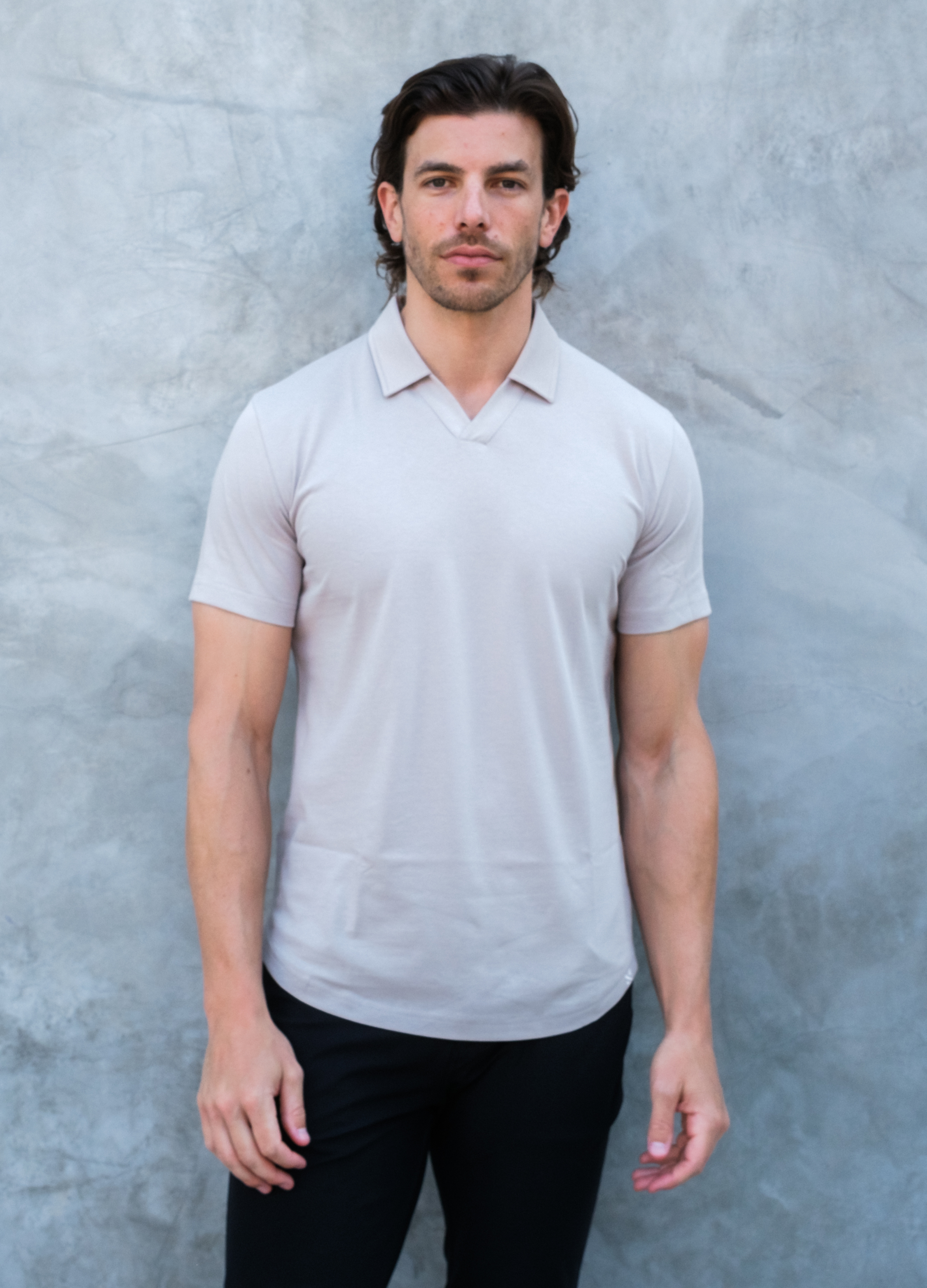 Short Sleeve V-Polo: Dusty Tan