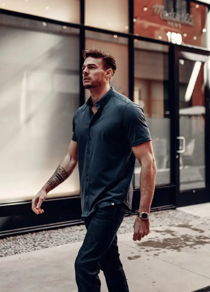 Short-Sleeve Button-Down: Nordic Blue