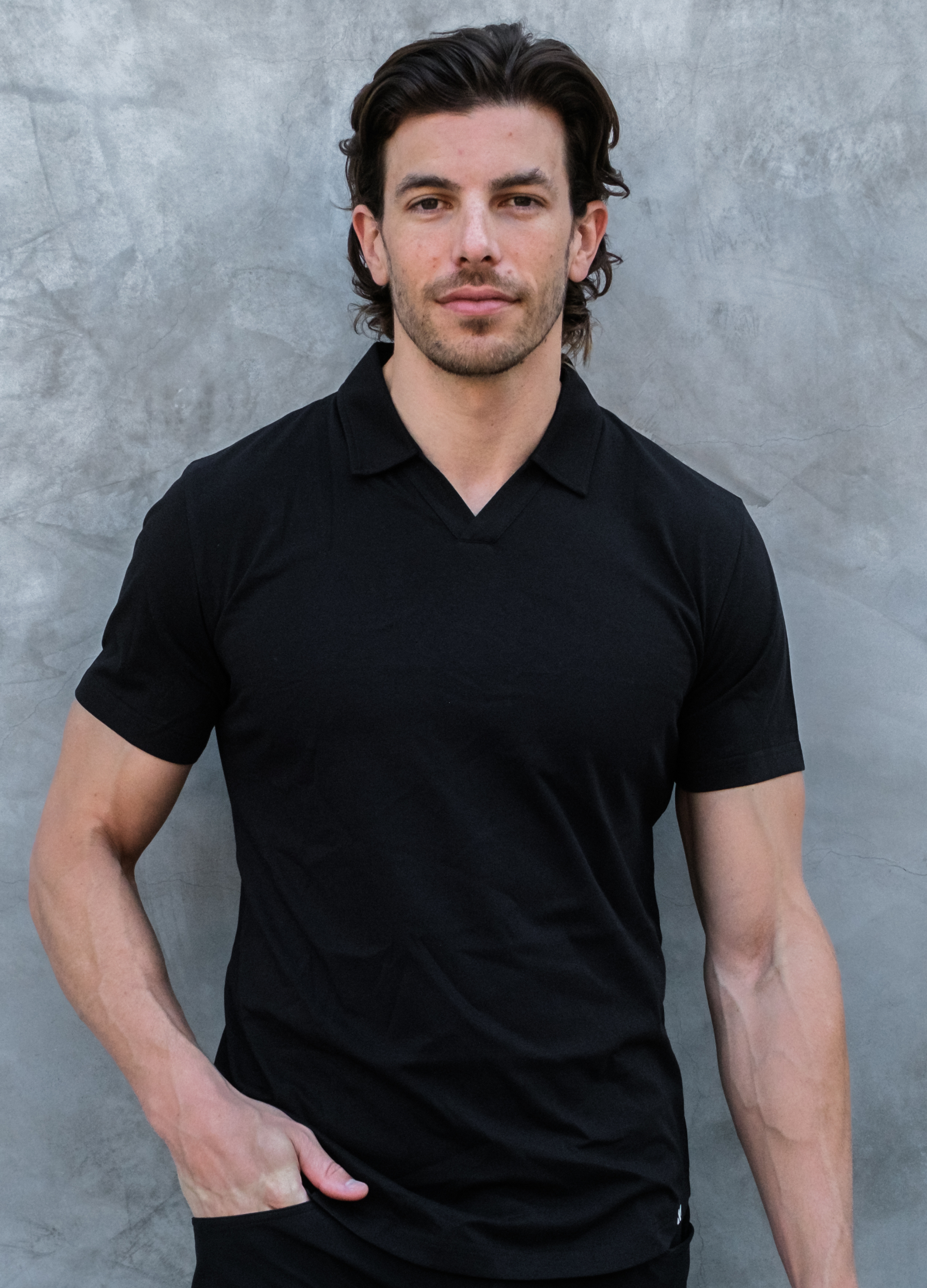 Short-Sleeve V Polo: Midnight Black