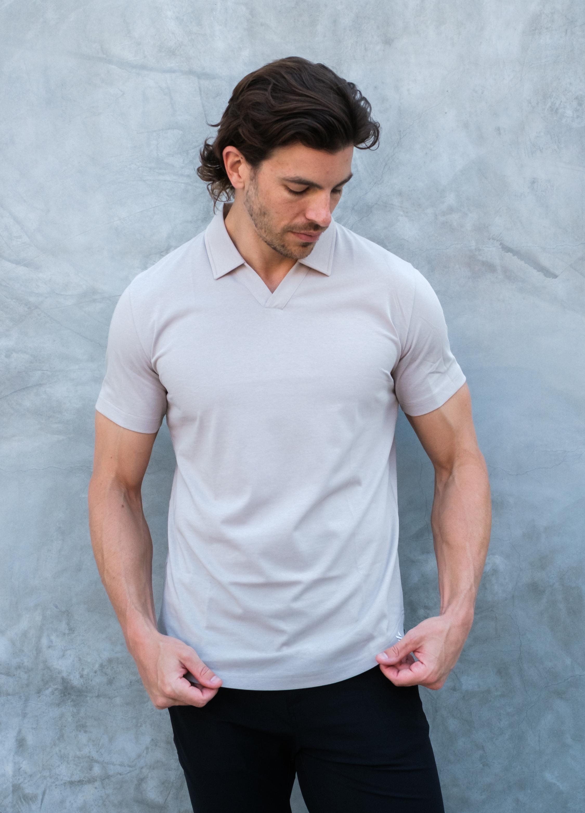 Short Sleeve V-Polo: Dusty Tan