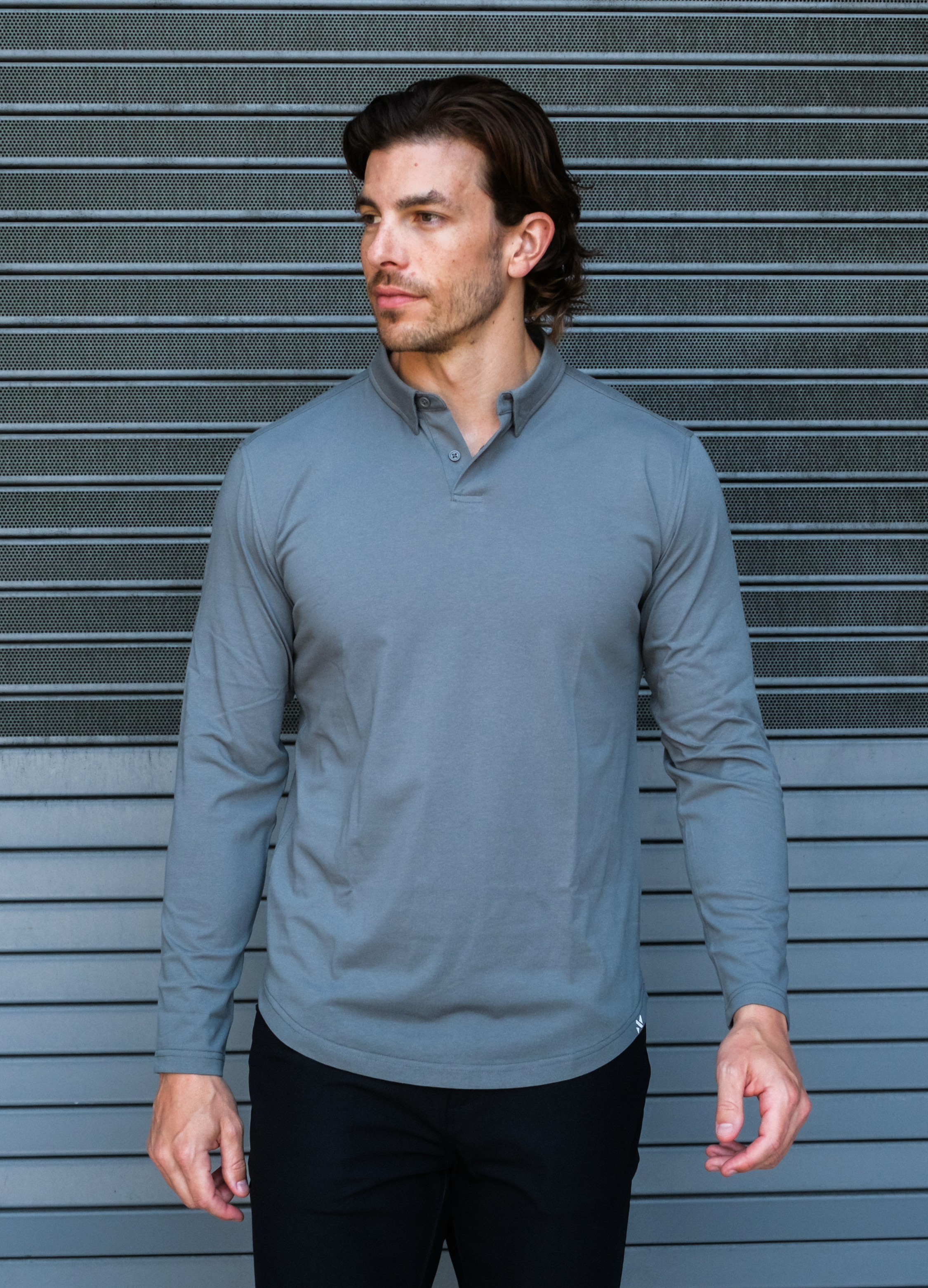 Long-Sleeve Biz Polo: Dusk Sage