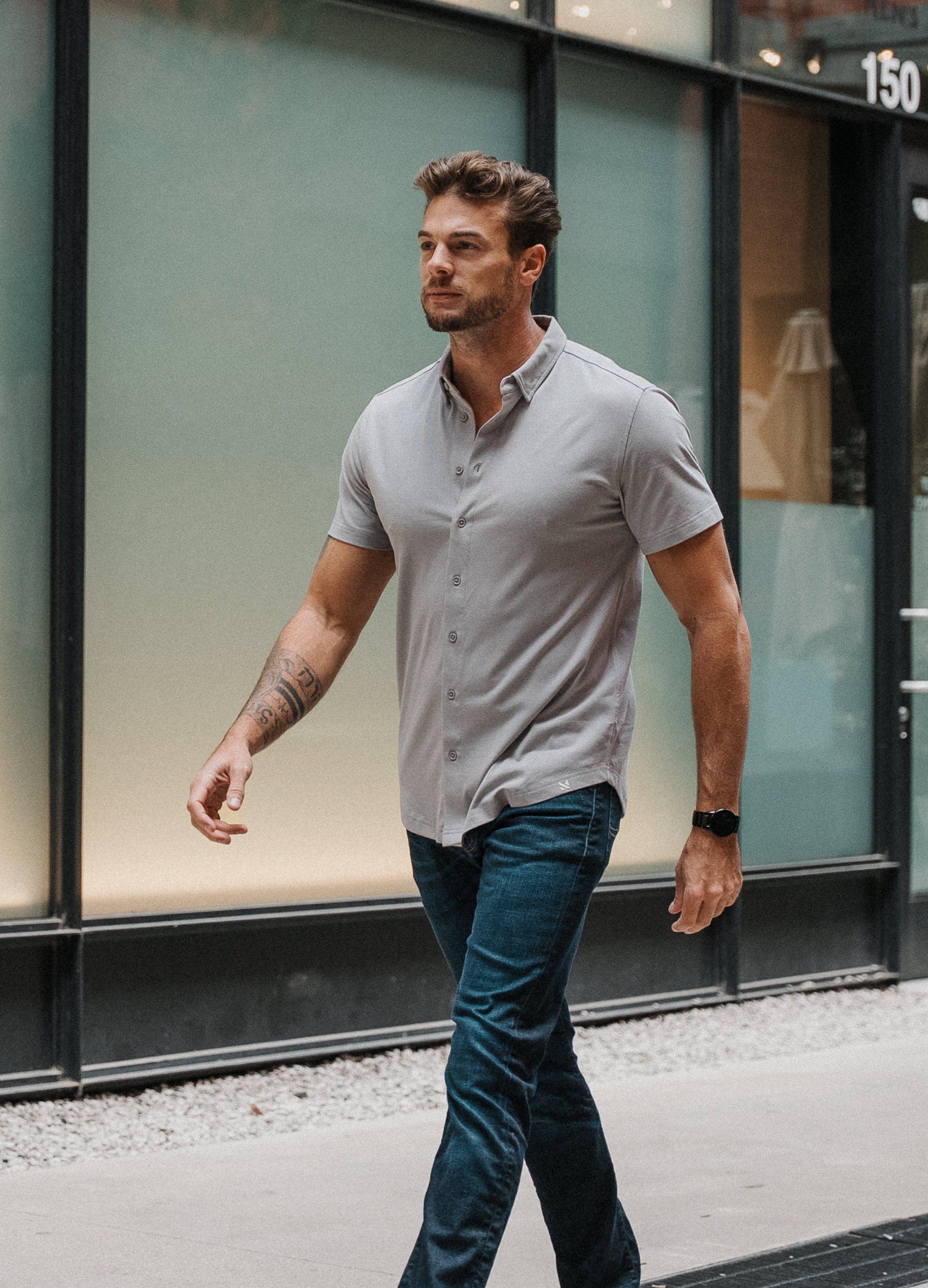 Short Sleeve Button Down: Slate Grey