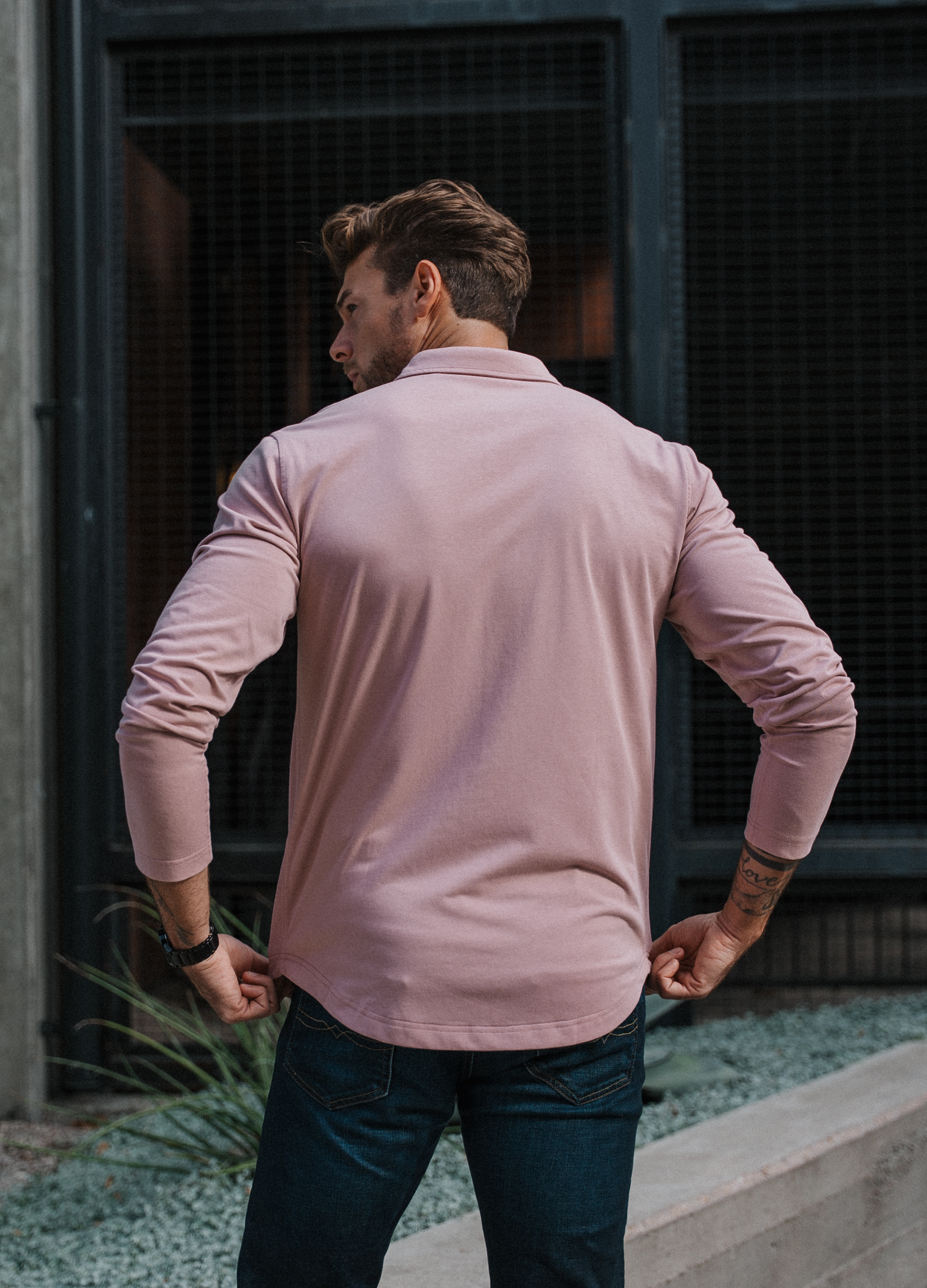 Long-Sleeve Casual Button-Down: Dusty Pink
