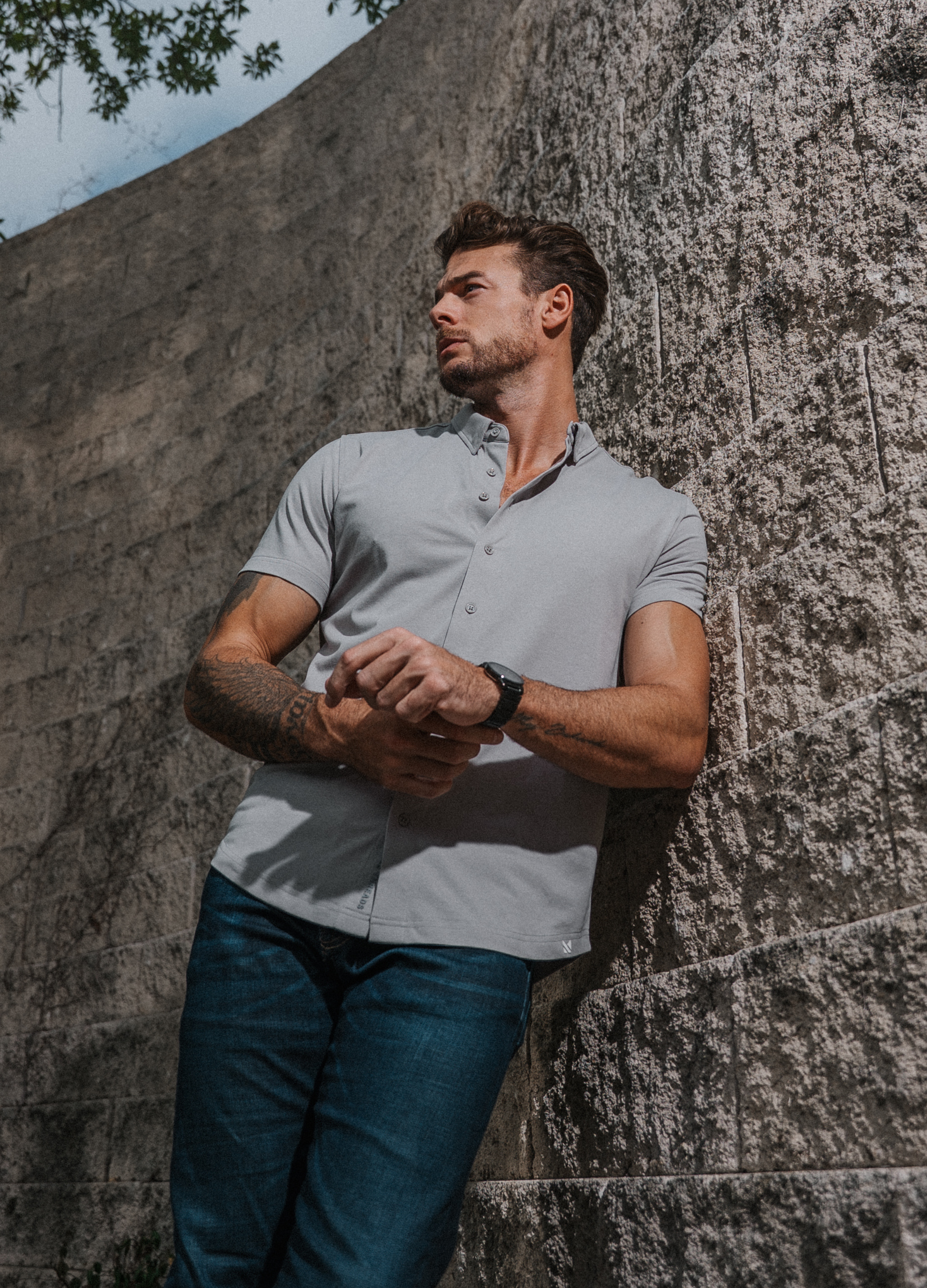 Short Sleeve Button Down: Slate Grey