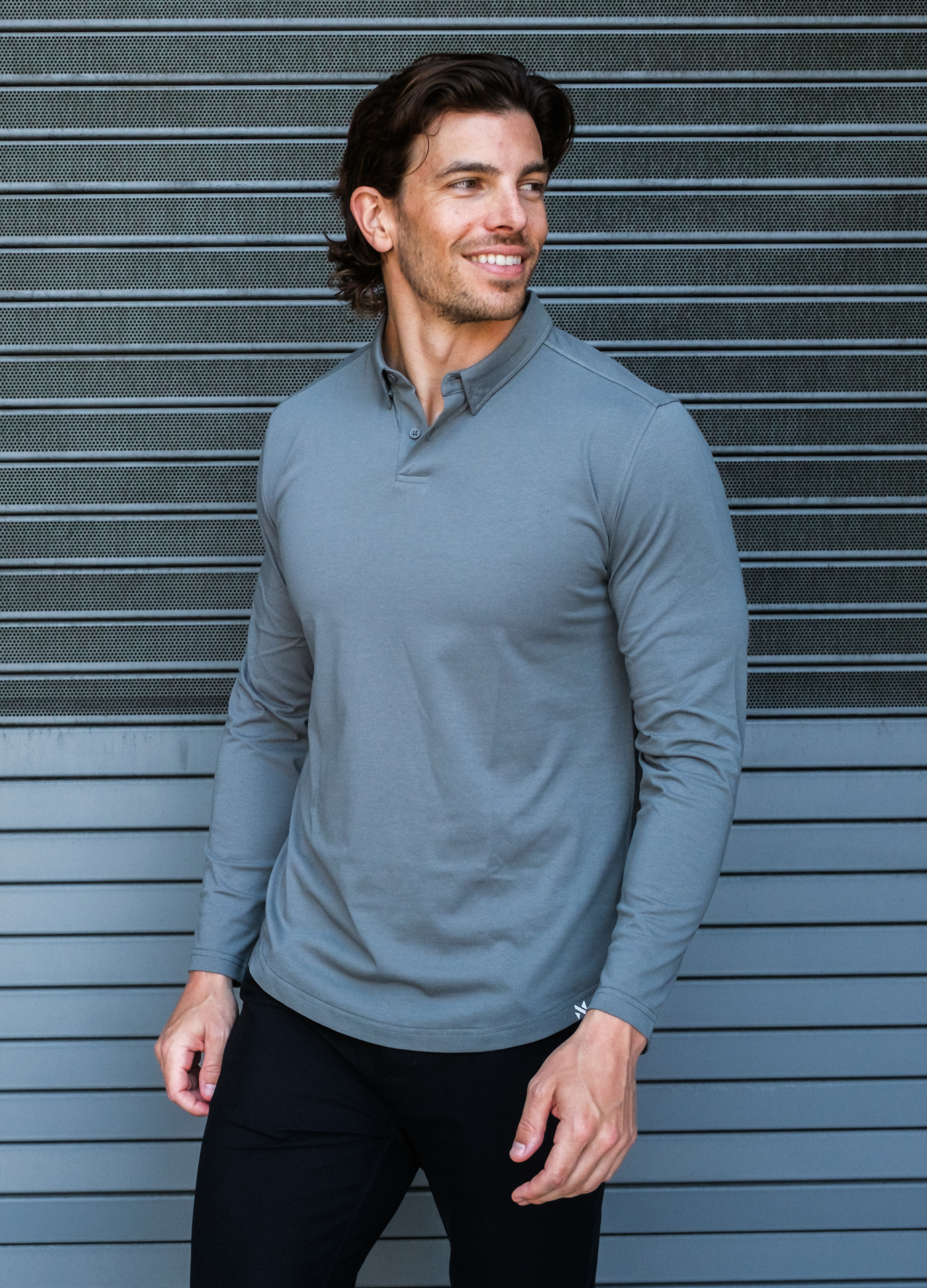 Long-Sleeve Biz Polo: Dusk Sage