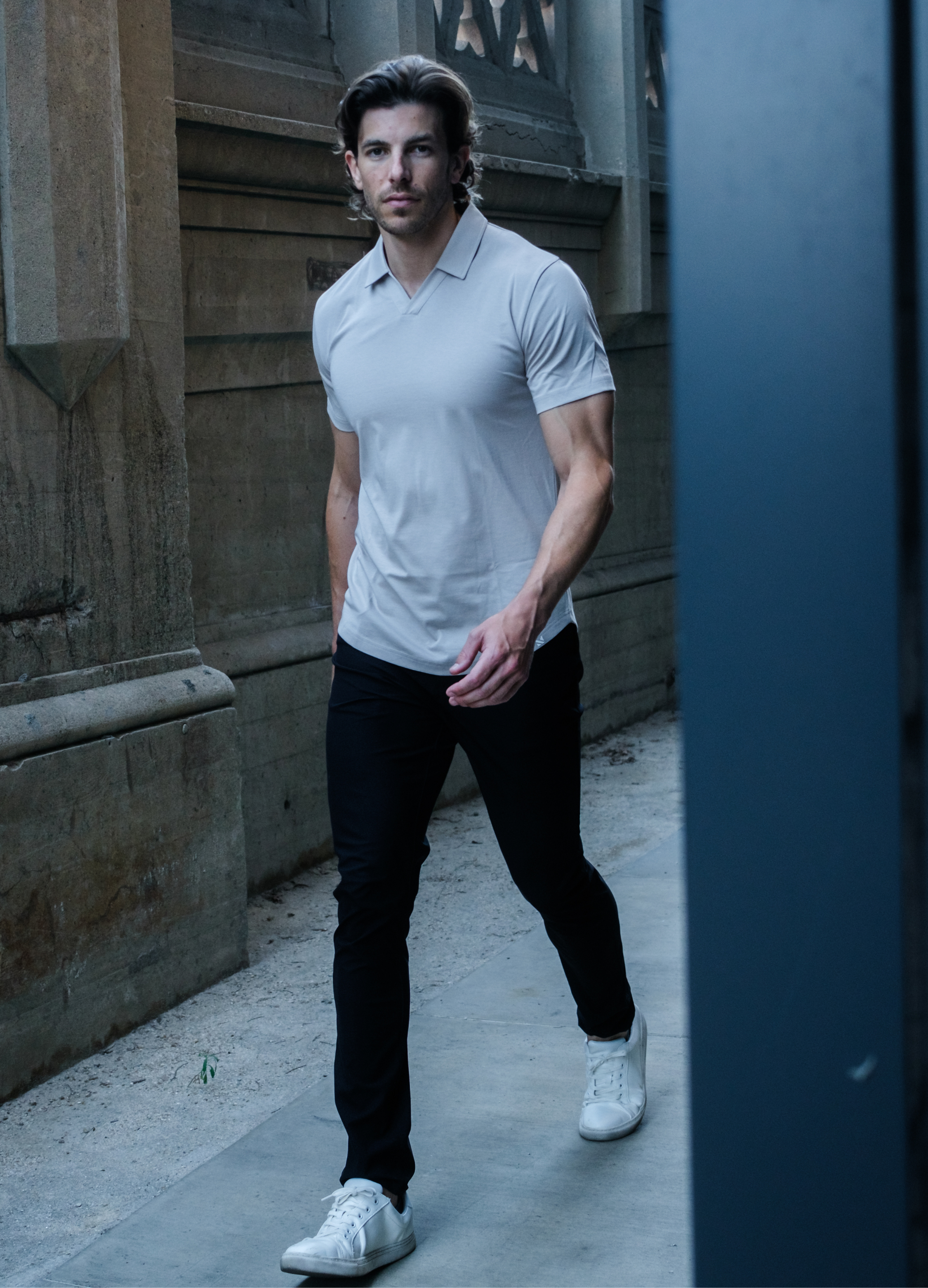 Short Sleeve V-Polo: Dusty Tan