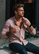 Long-Sleeve Casual Button-Down: Dusty Pink