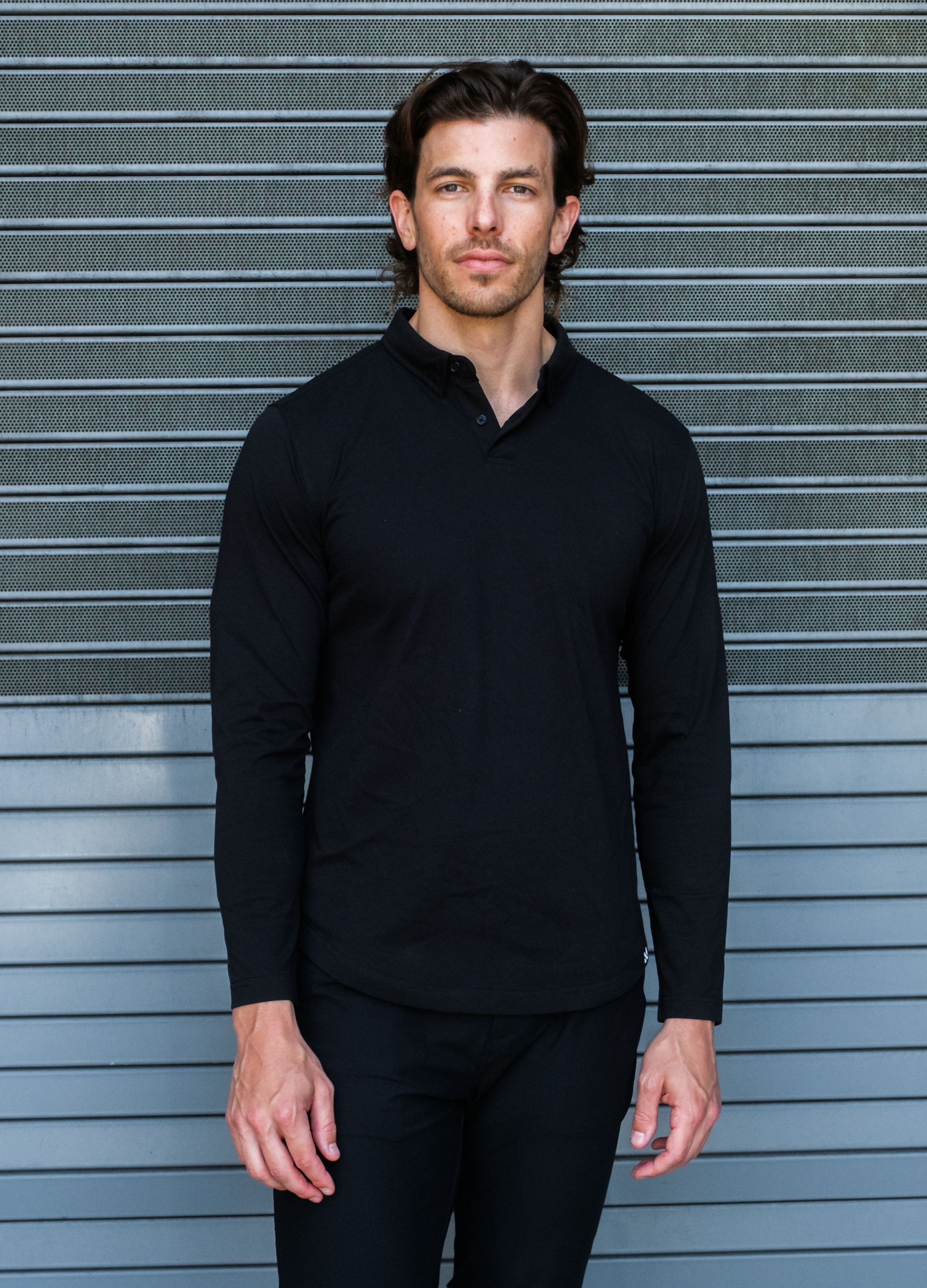 Long-Sleeve Biz Polo: Midnight Black