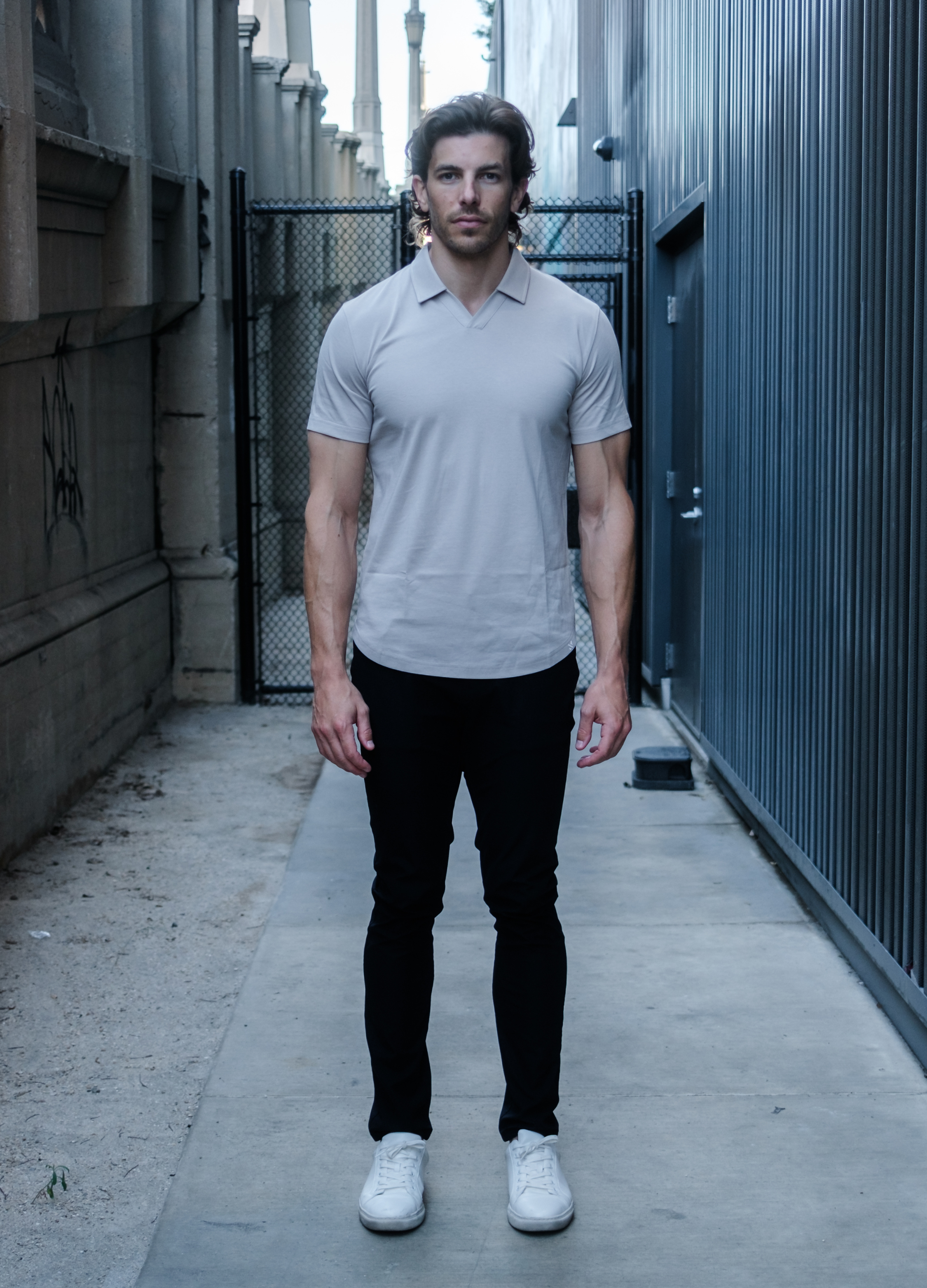 Short Sleeve V-Polo: Dusty Tan