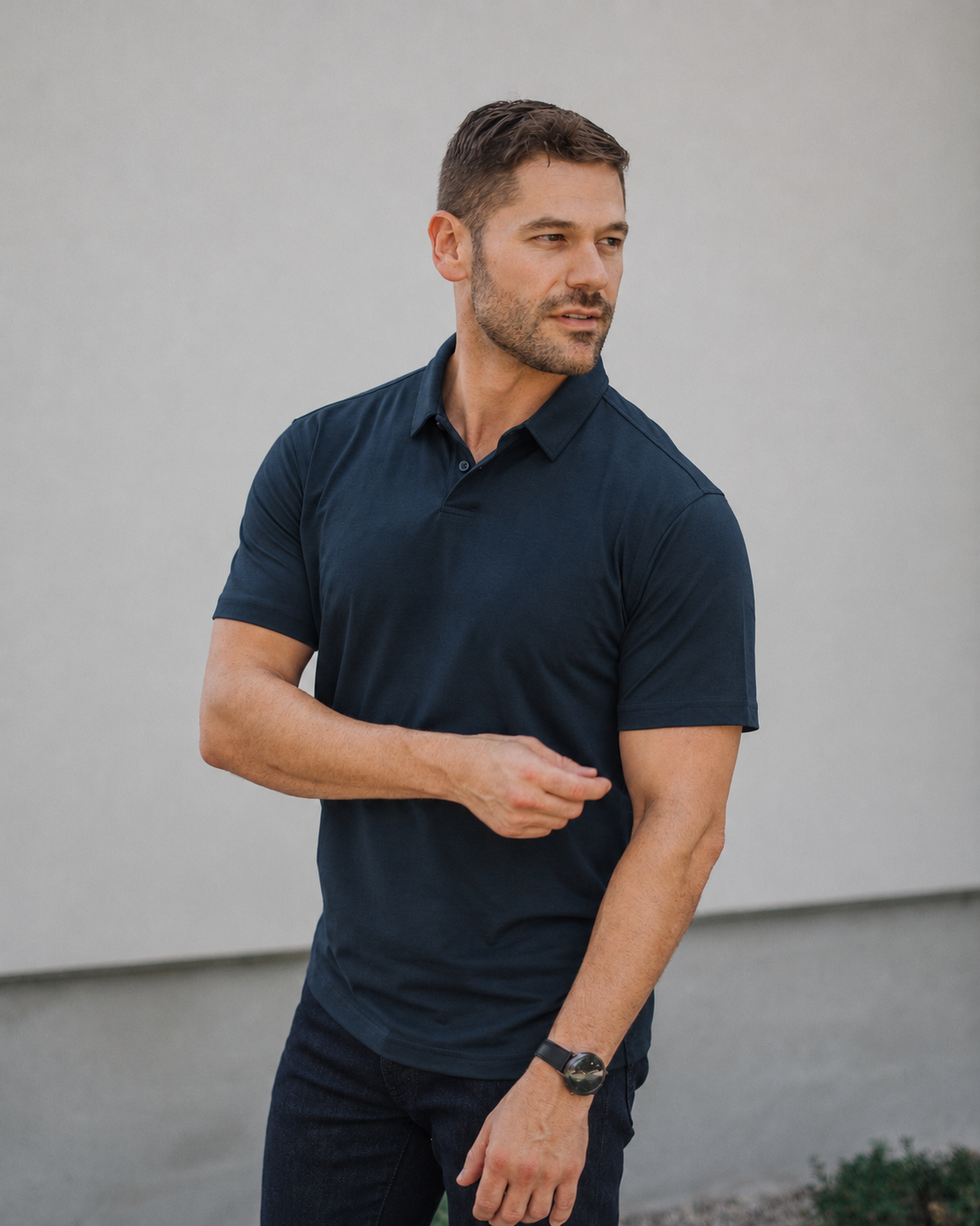 Short-Sleeve 2-Button Polo: Midnight Navy (Pima)