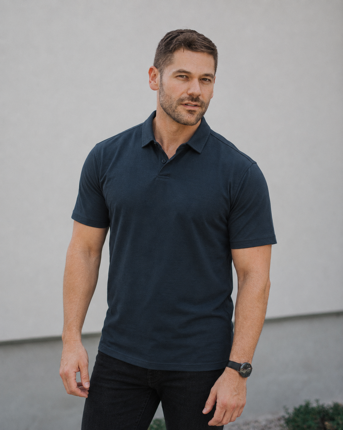 Short-Sleeve 2-Button Polo: Midnight Navy (Pima)