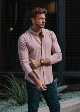 Long-Sleeve Casual Button-Down: Dusty Pink