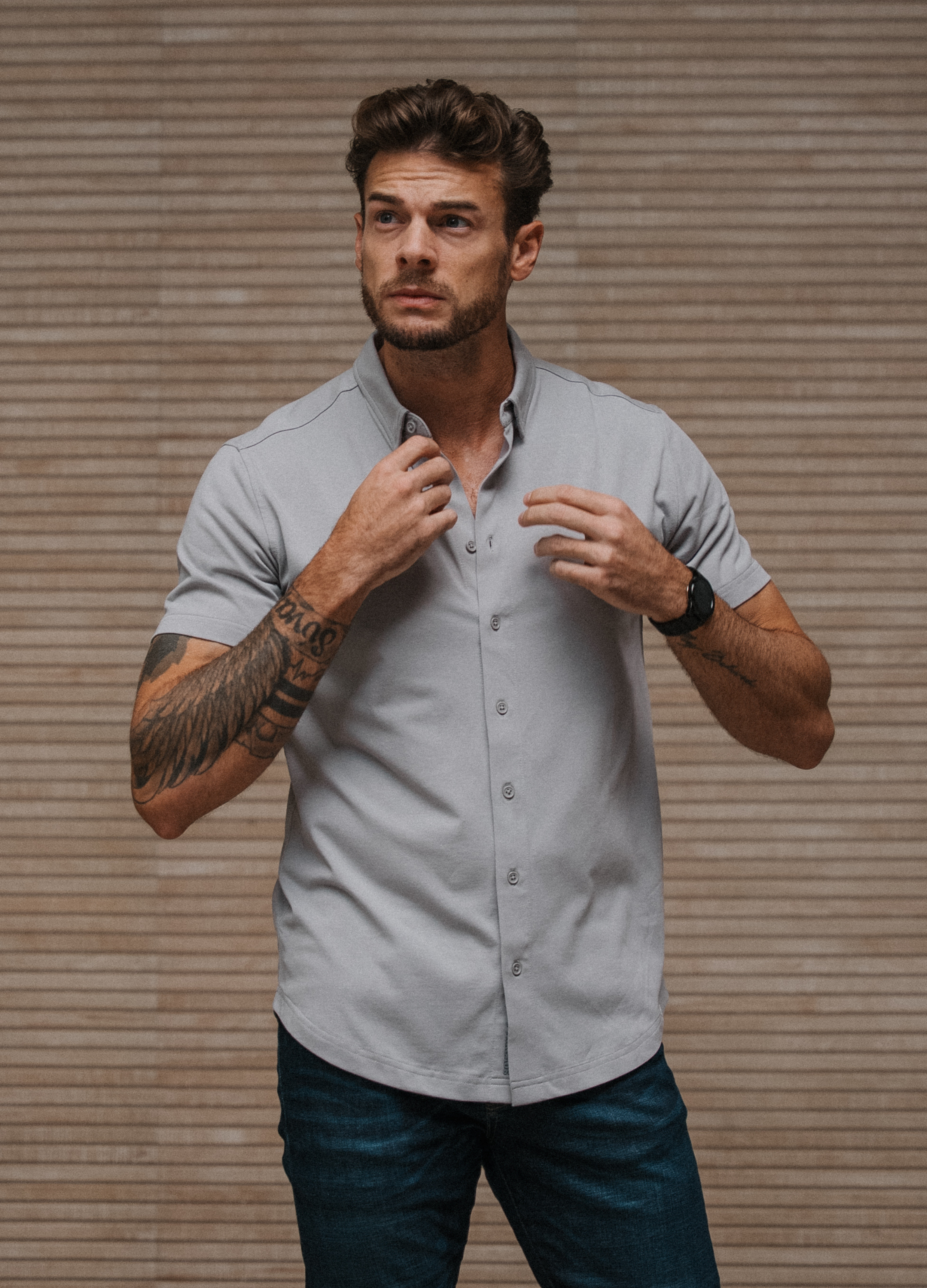Short Sleeve Button Down: Slate Grey