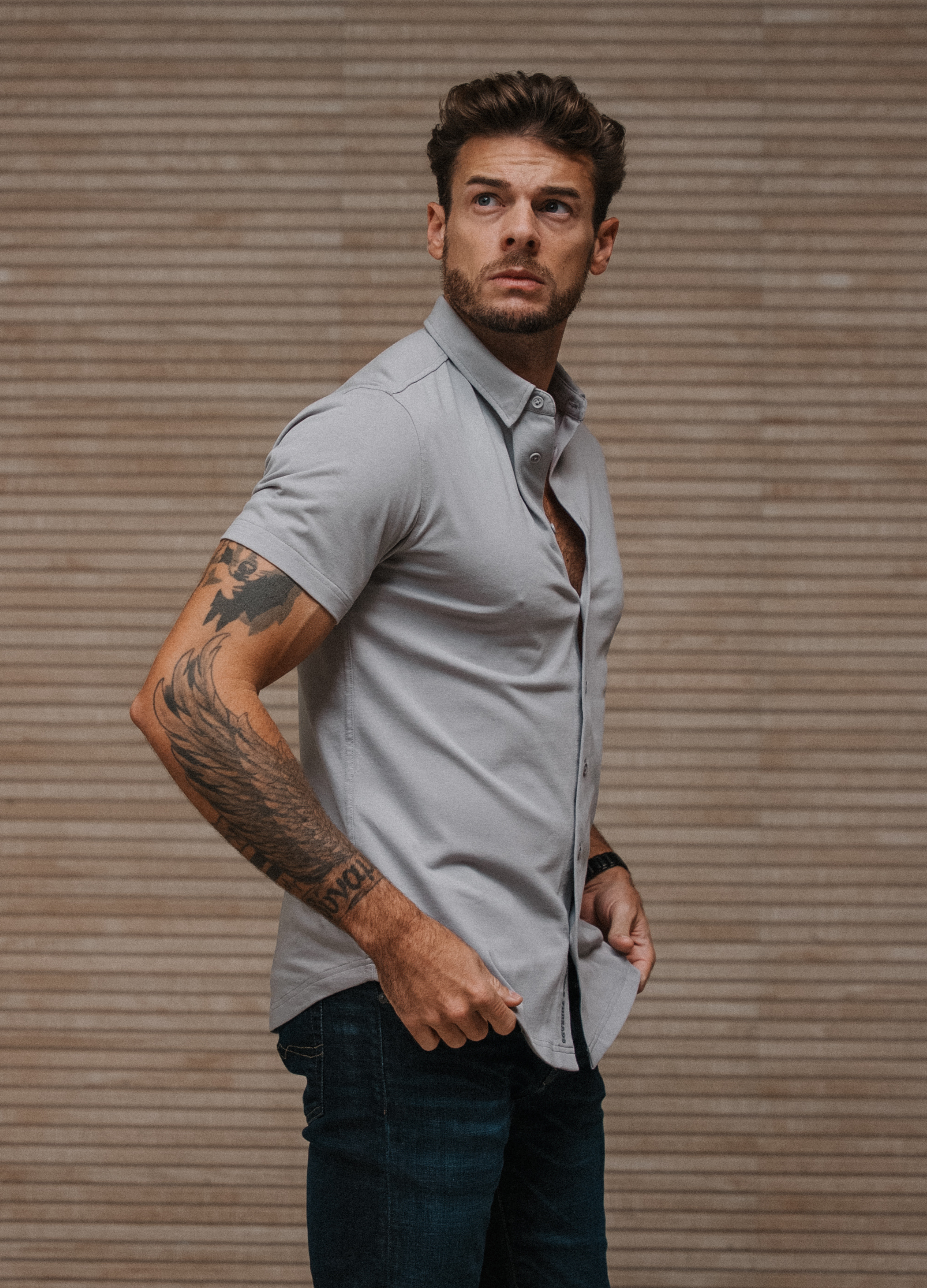 Short Sleeve Button Down: Slate Grey