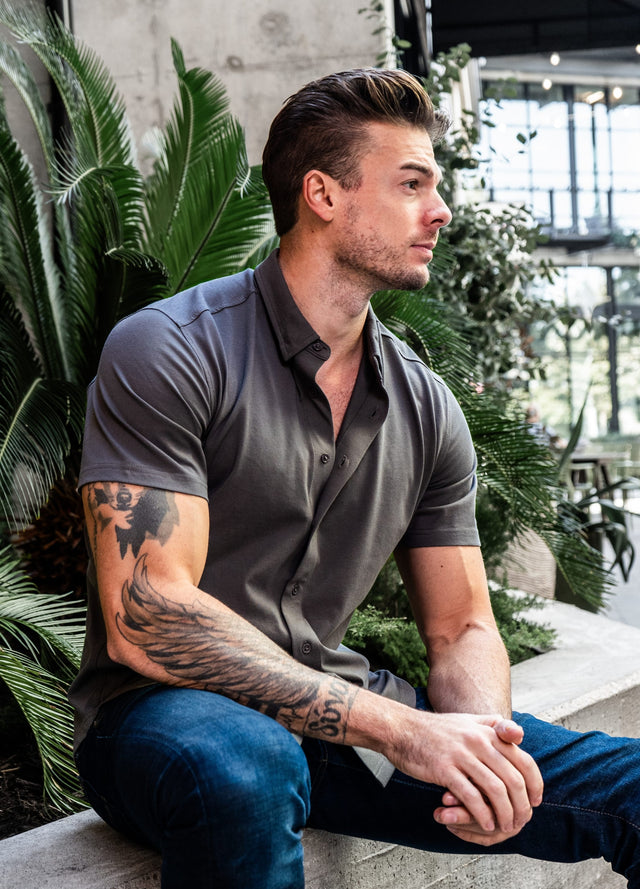 Short-Sleeve Button-Down: Gunmetal Grey