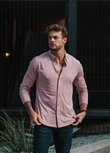 Long-Sleeve Casual Button-Down: Dusty Pink