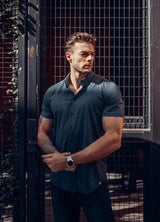 Short-Sleeve Casual Button-Down: Nordic Blue