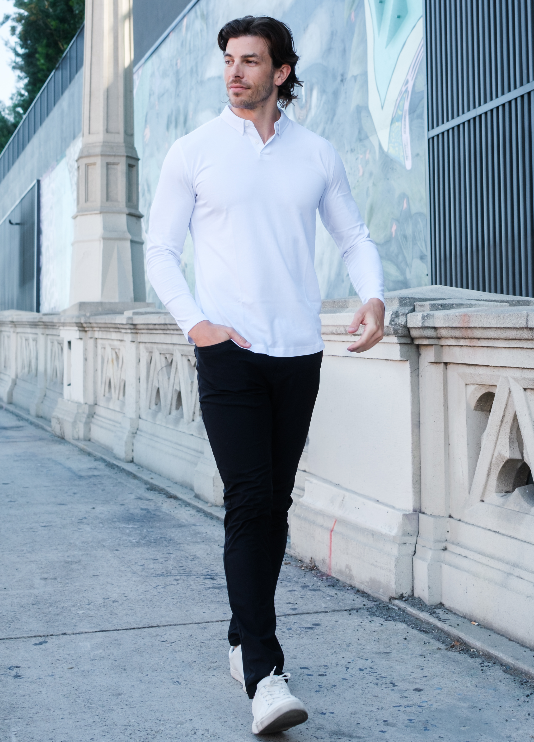 Long-Sleeve Biz Polo: Arctic White
