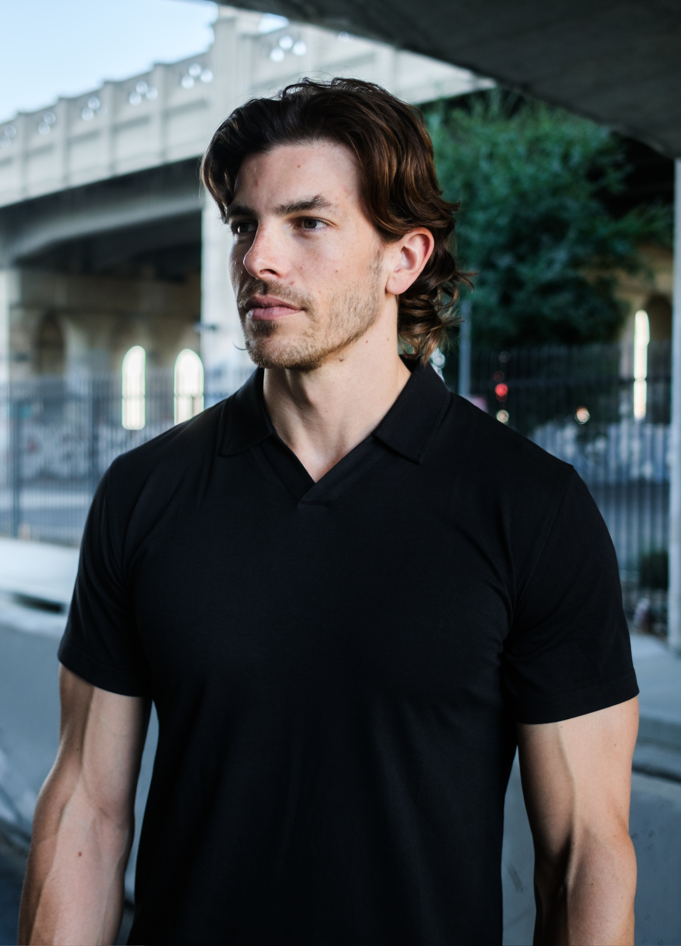 Short-Sleeve V Polo: Midnight Black