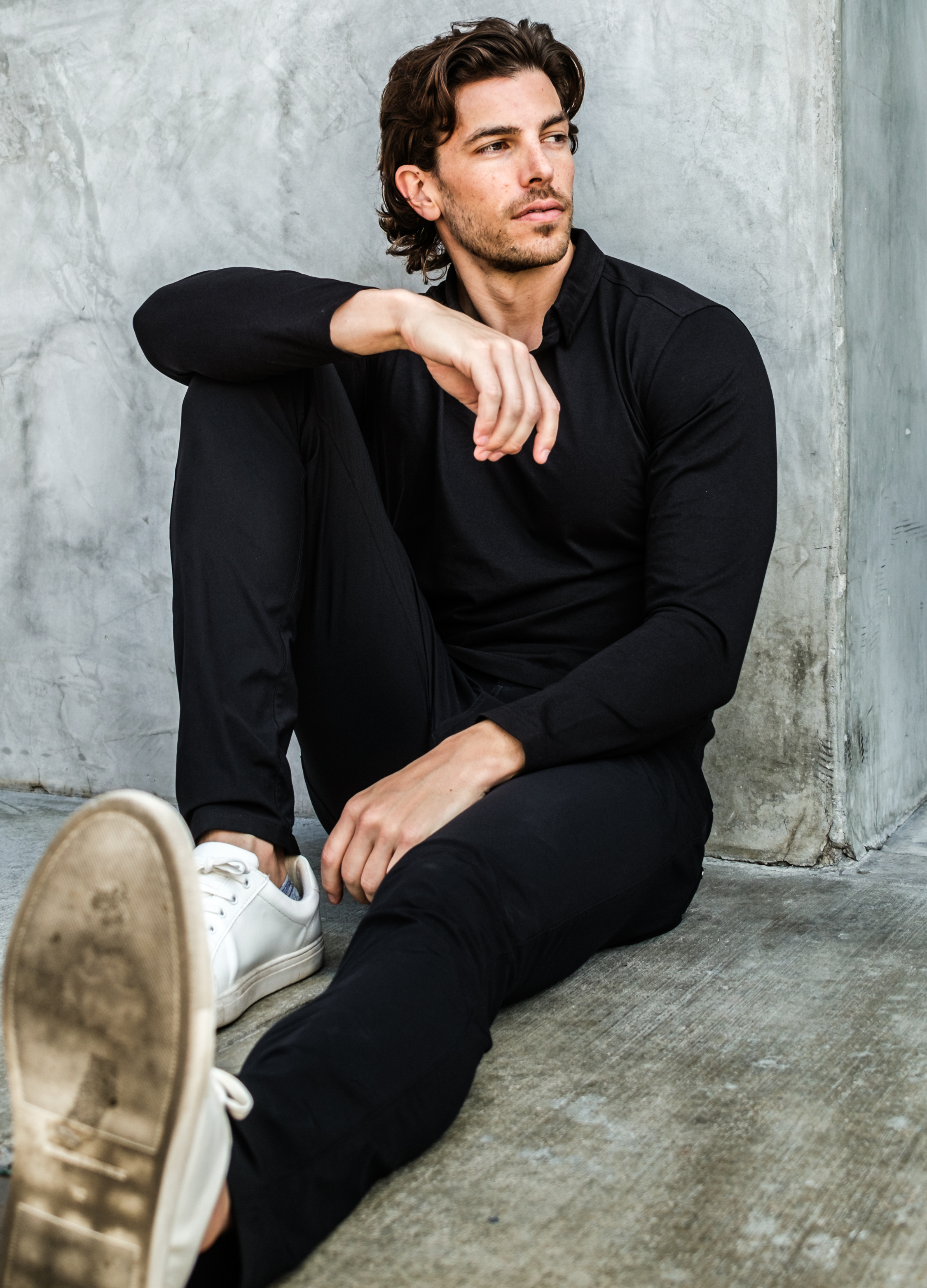 Long-Sleeve Biz Polo: Midnight Black