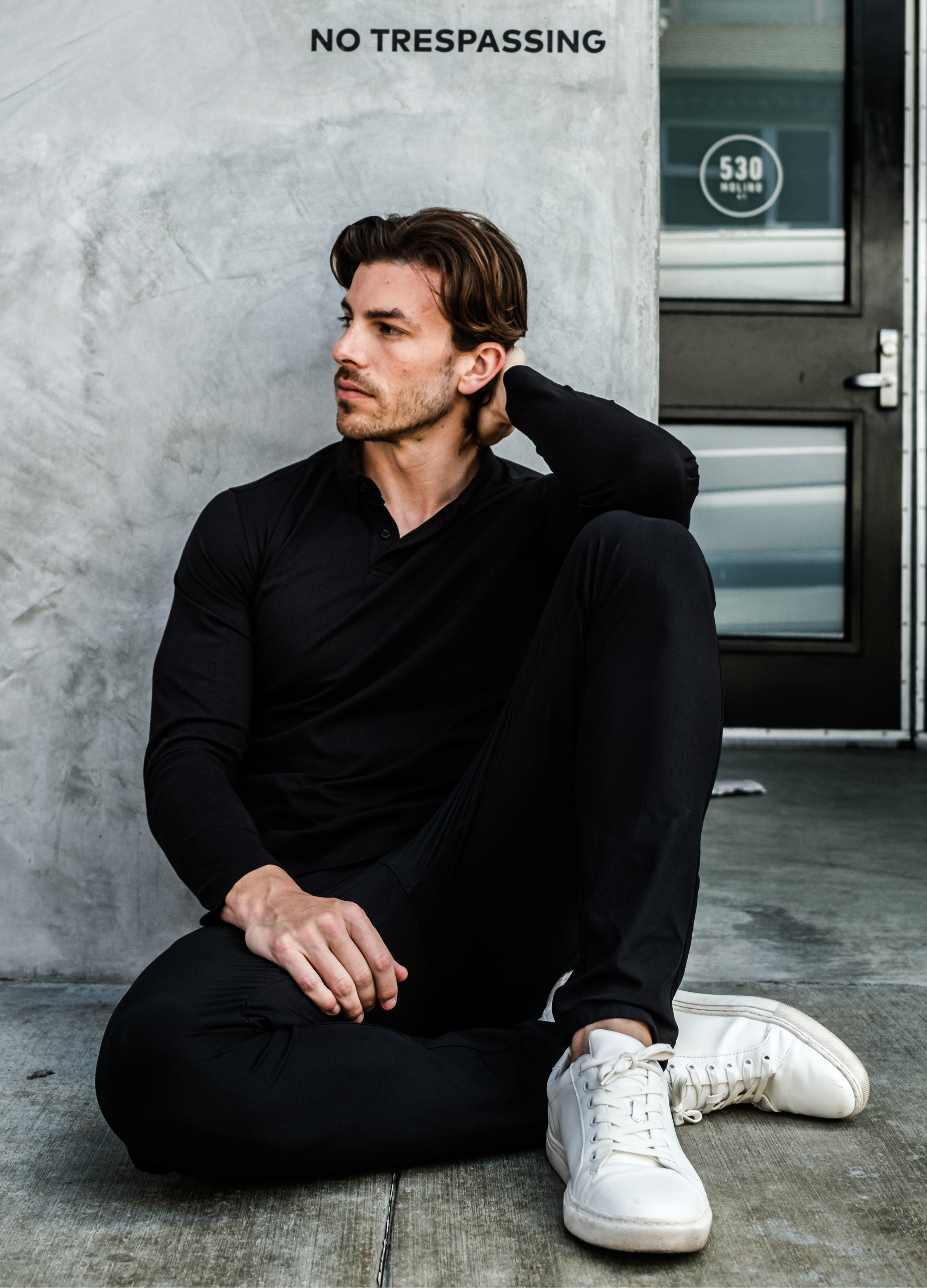 Long-Sleeve Biz Polo: Midnight Black