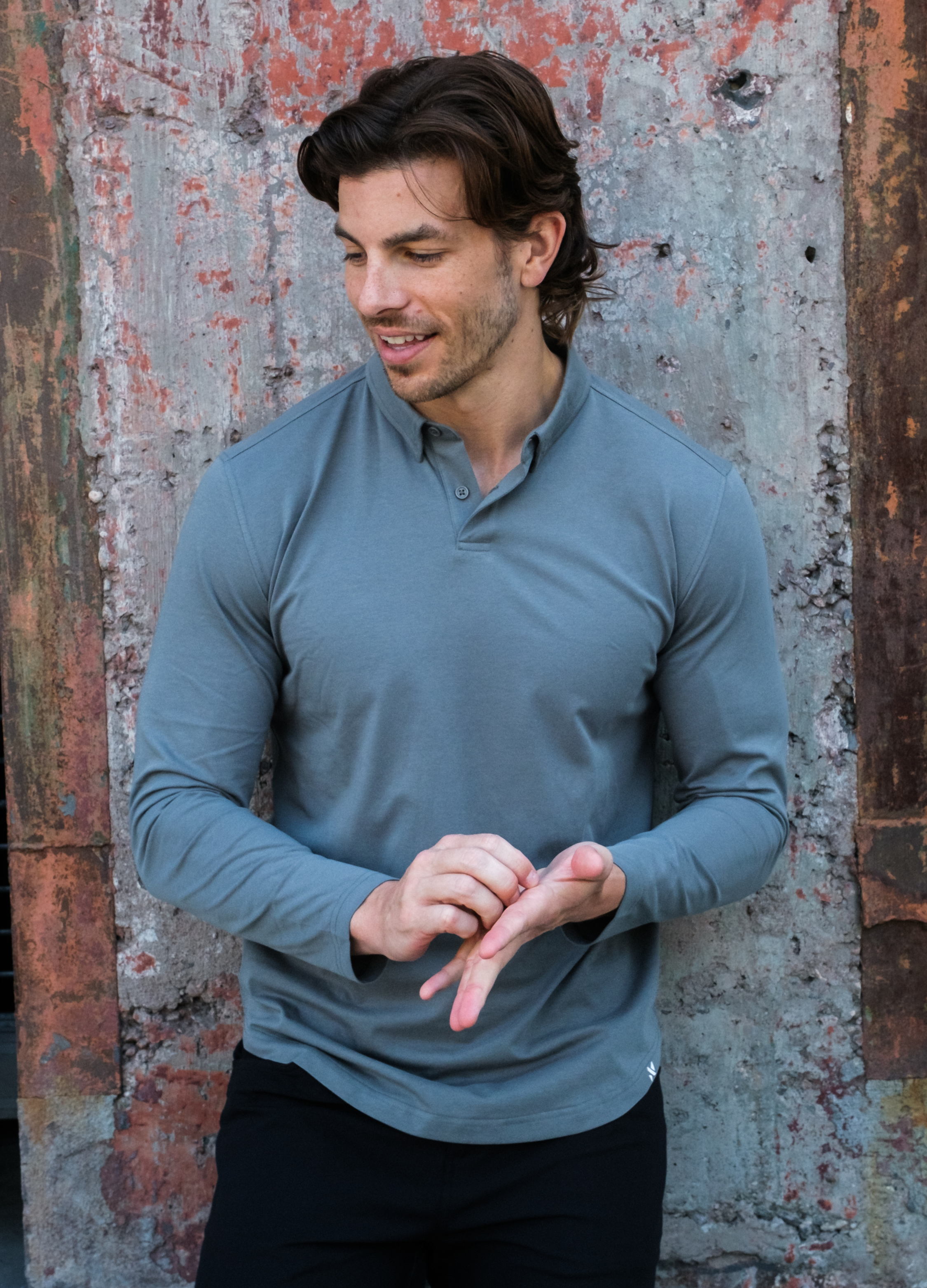 Long-Sleeve Biz Polo: Dusk Sage