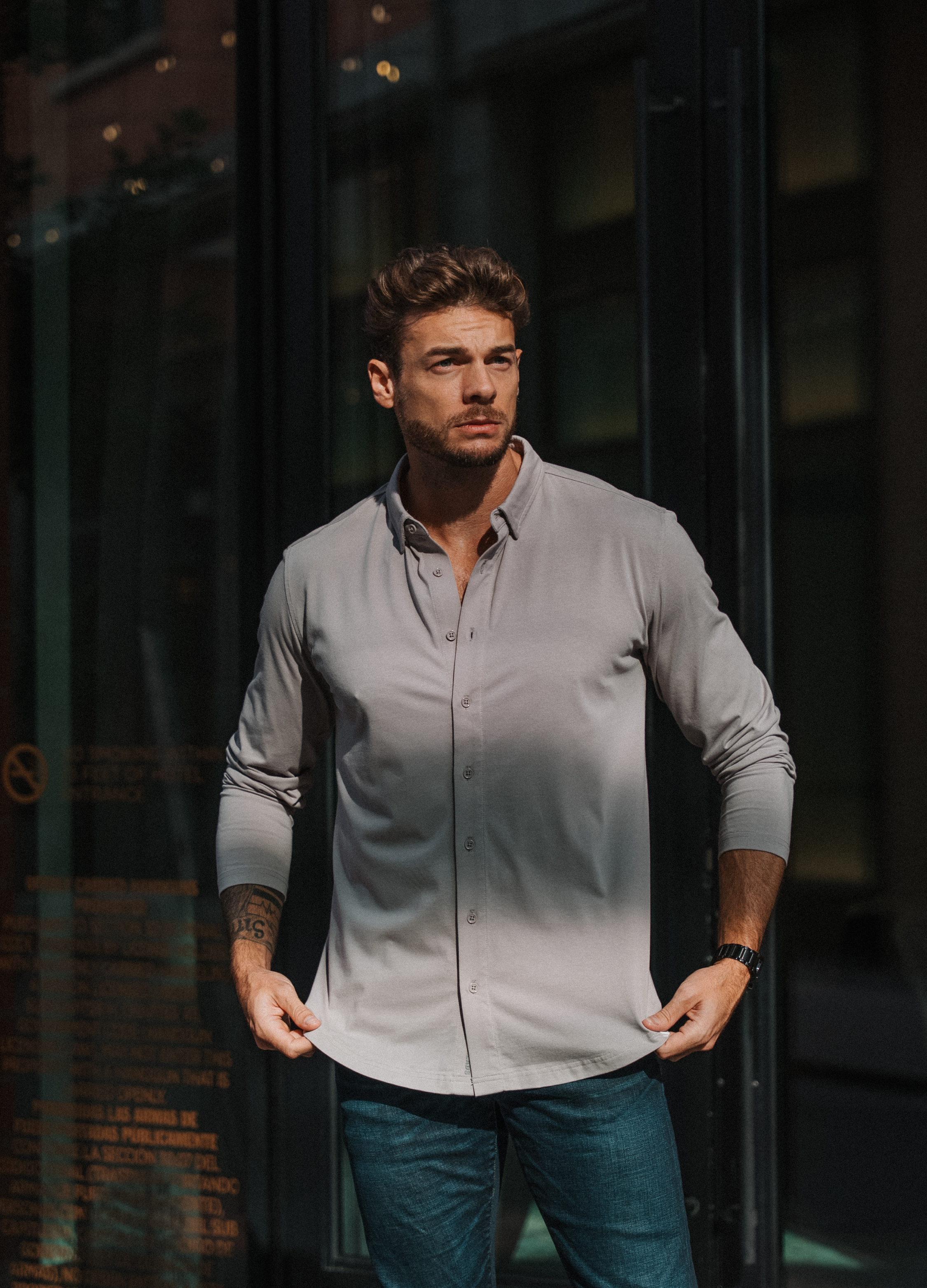 Long-Sleeve Casual Button-Down: Slate Grey