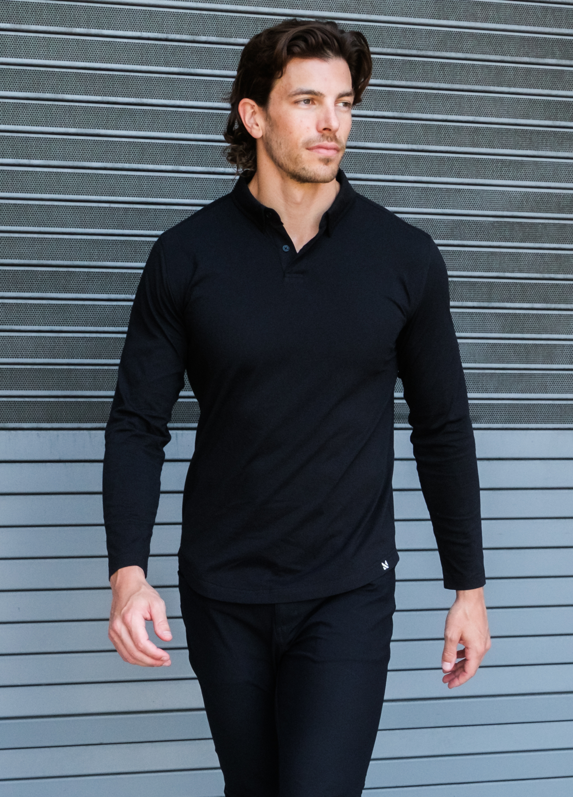 Long-Sleeve Biz Polo: Midnight Black