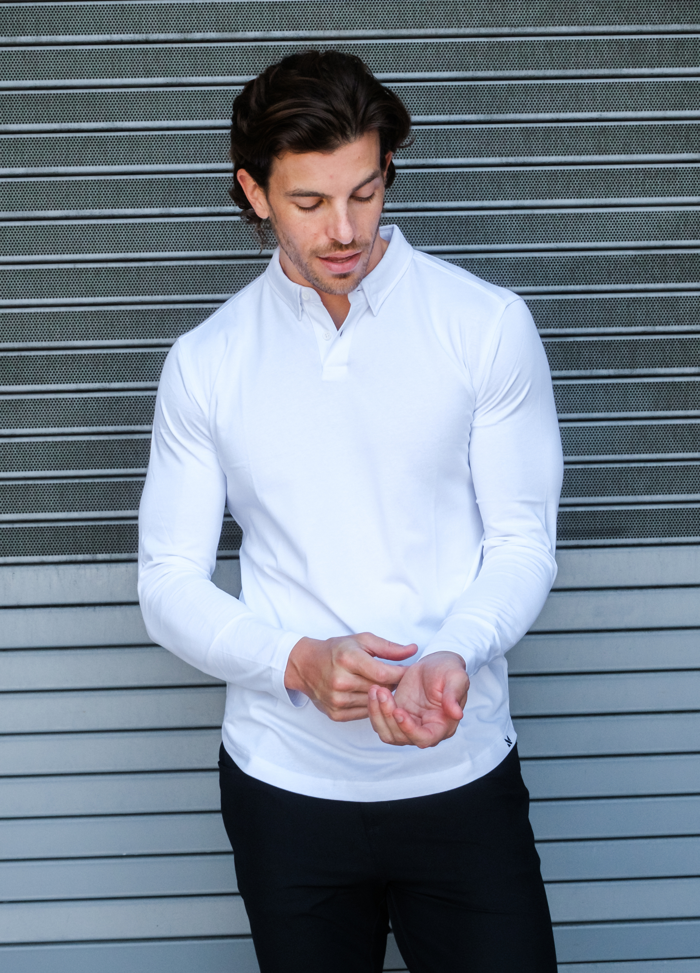 Long-Sleeve Biz Polo: Arctic White