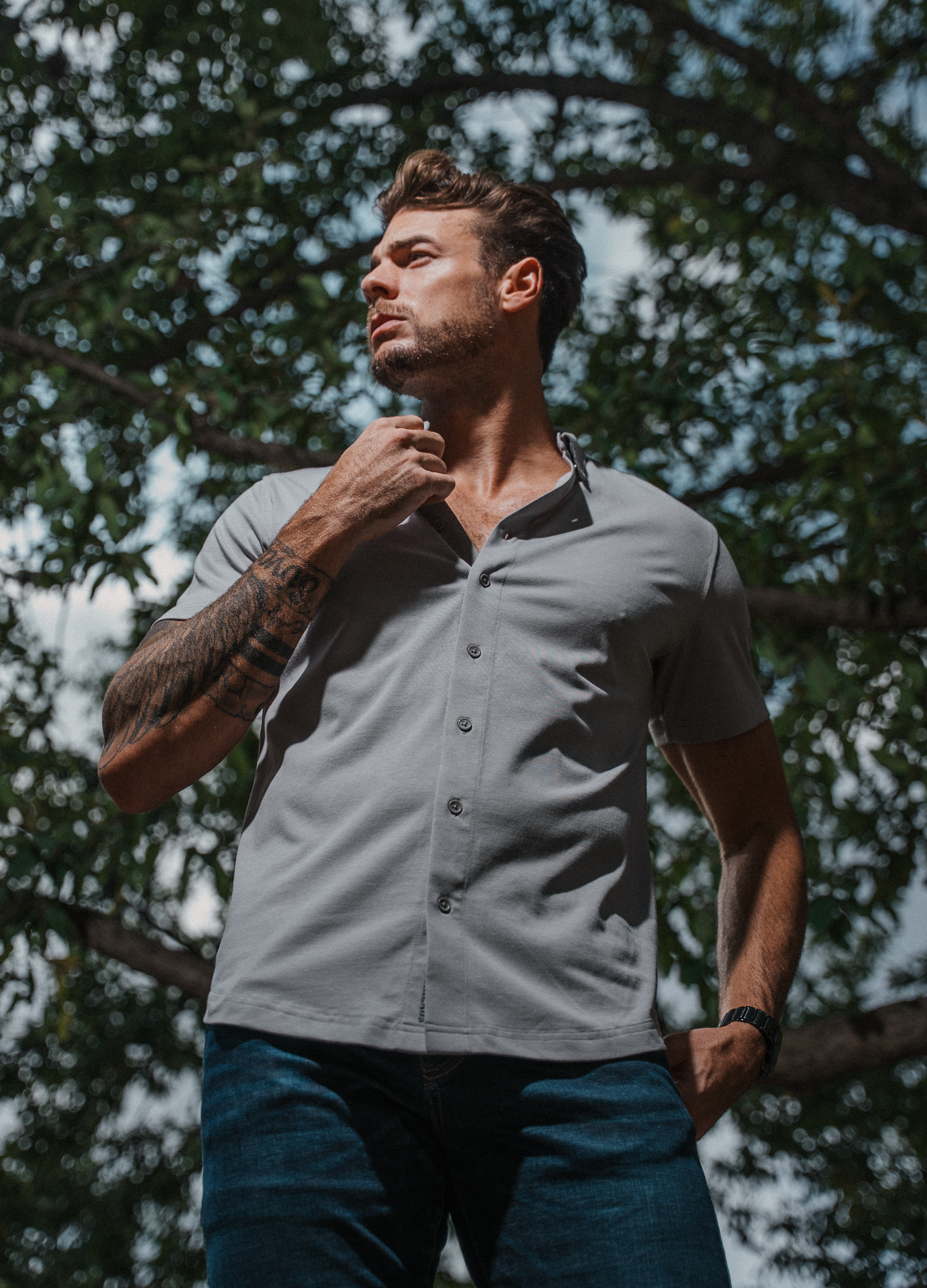 Short Sleeve Button Down: Slate Grey