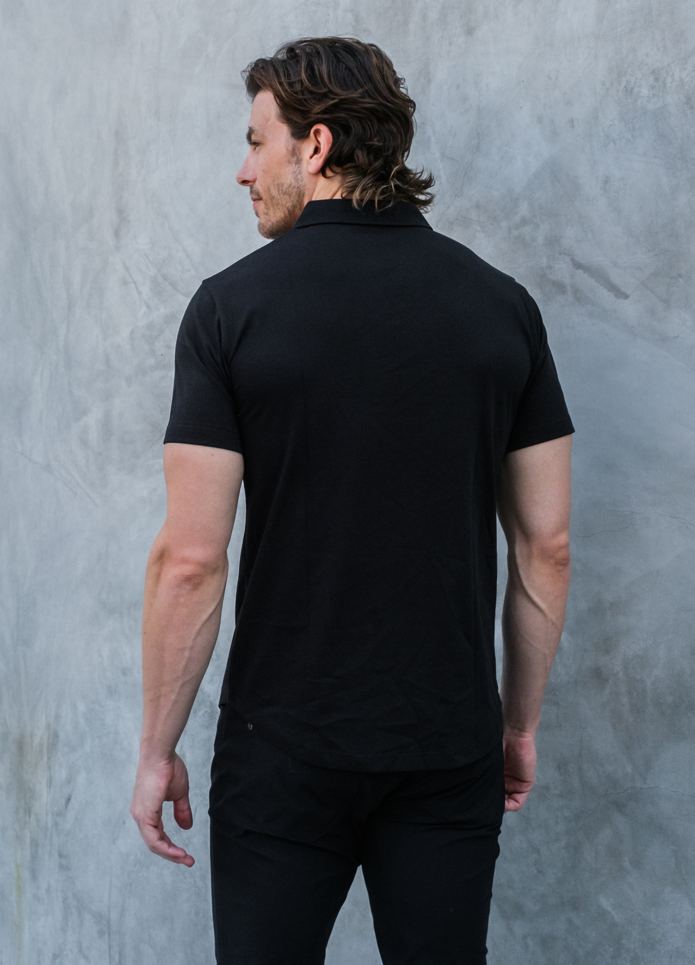Short-Sleeve V Polo: Midnight Black