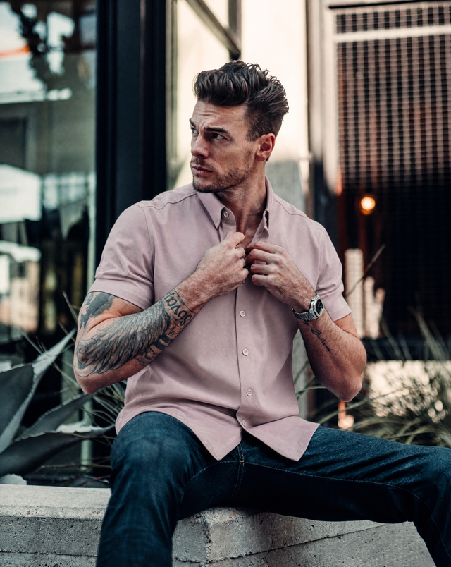 Short-Sleeve Button-Down: Dusty Pink (Pima)