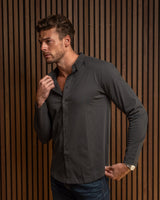 Long-Sleeve Casual Button-Down: Midnight Grey (2026)