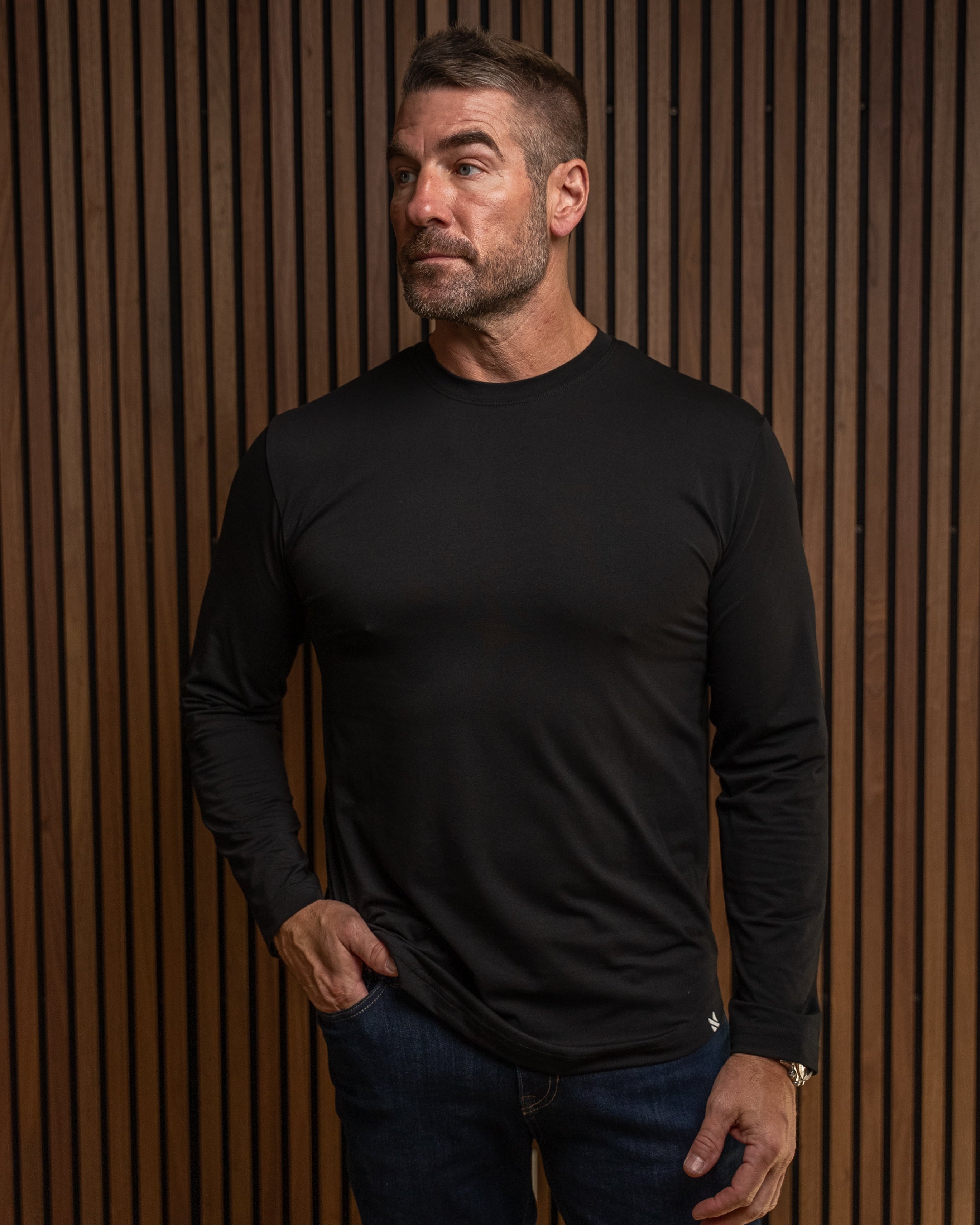 Smart Long-Sleeve Crew: Midnight Black (2026 Pima Enhanced)