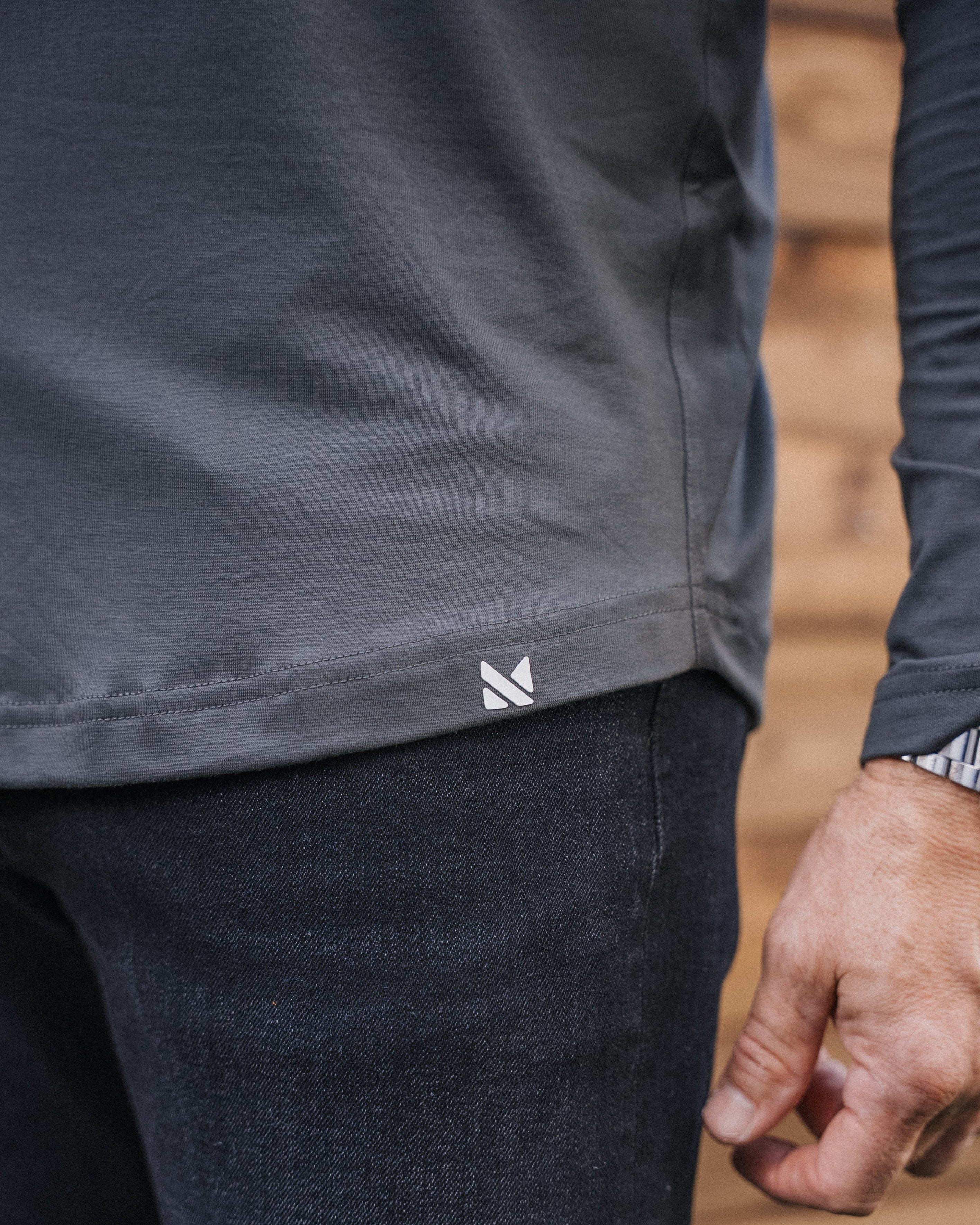 Long-Sleeve 2-Button Polo: Midnight Grey (Pima)