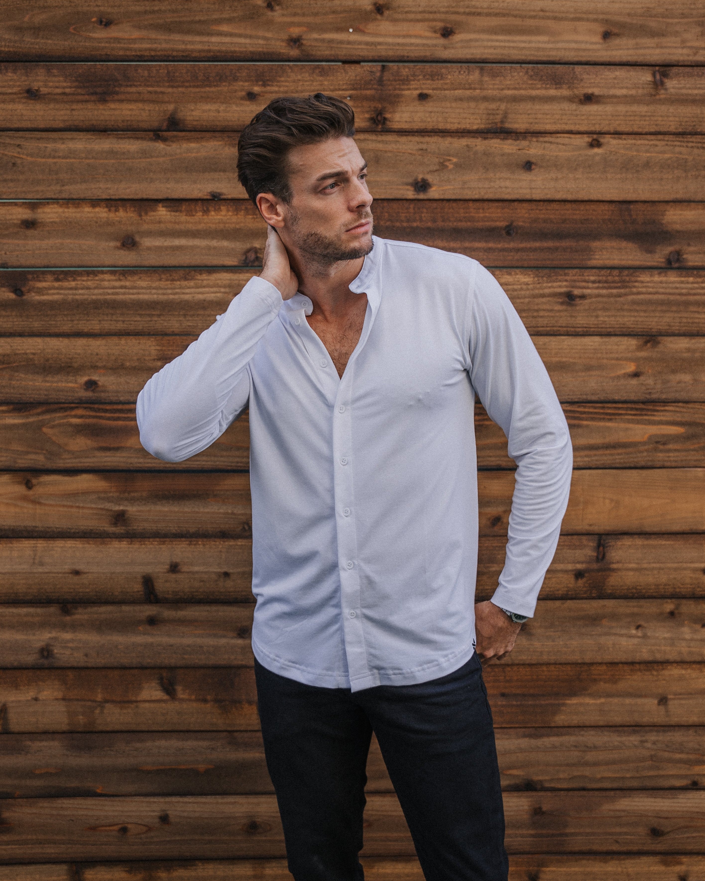Long-Sleeve Collarless: Arctic White (Pima)
