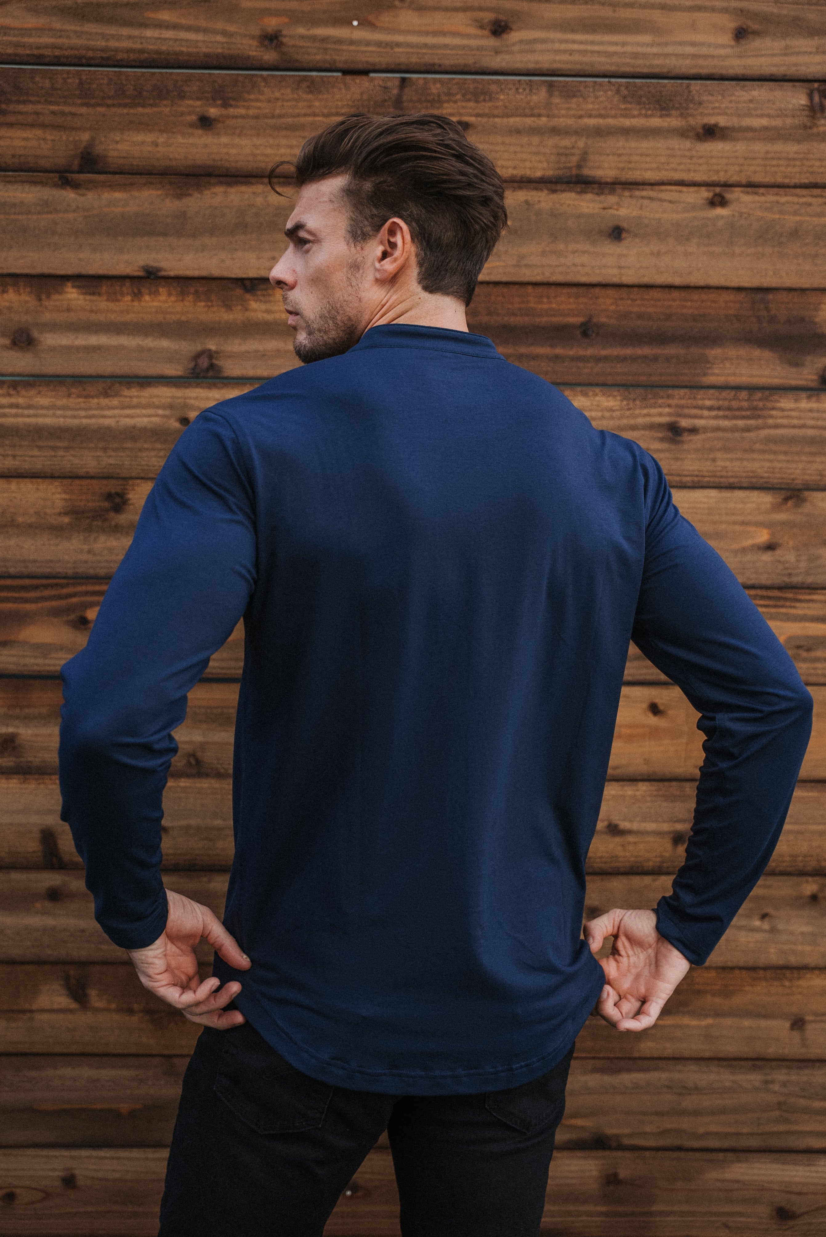 Long-Sleeve Collarless: Midnight Navy (Pima)