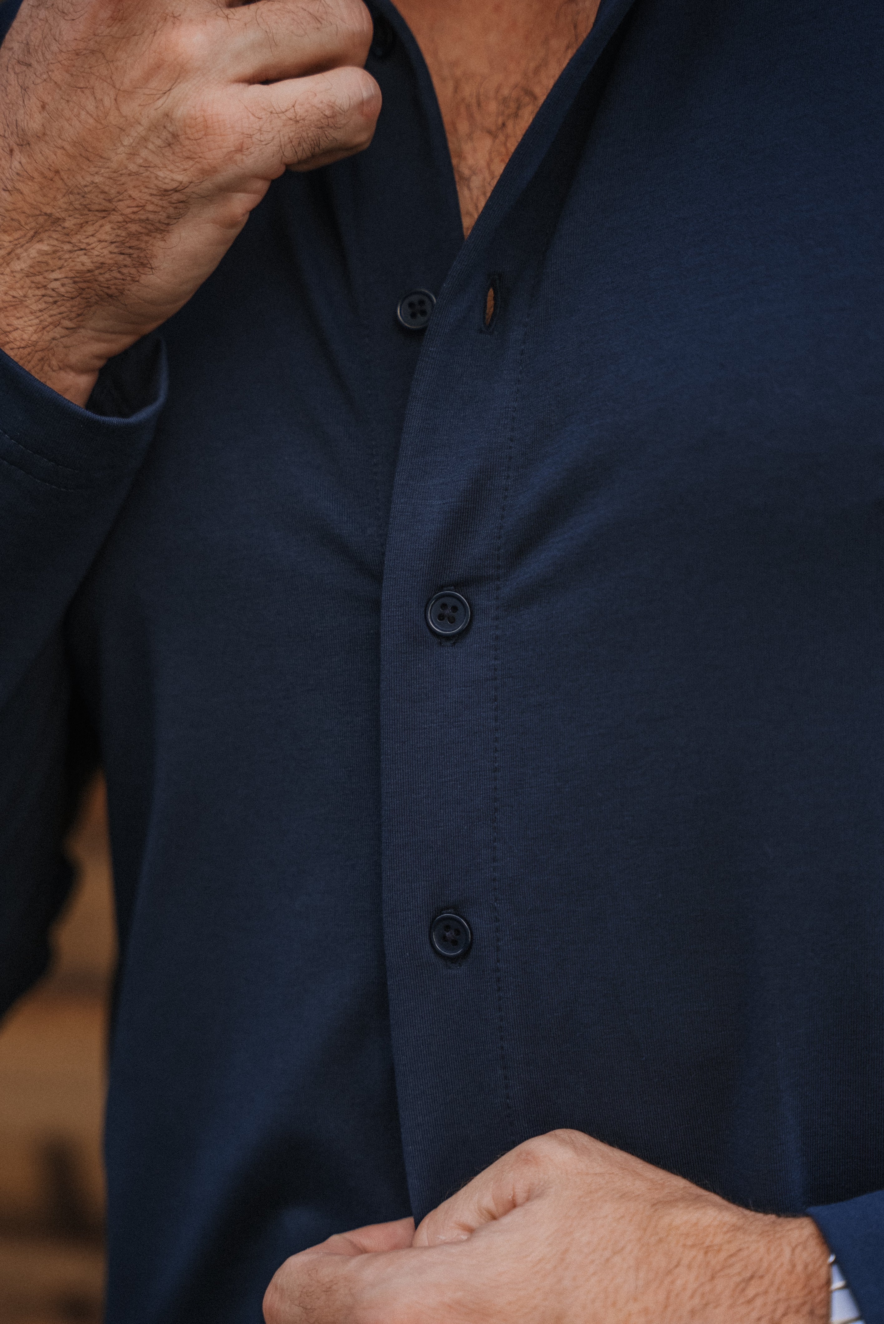 Long-Sleeve Collarless: Midnight Navy (Pima)