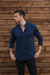 Long-Sleeve Collarless: Midnight Navy (Pima)