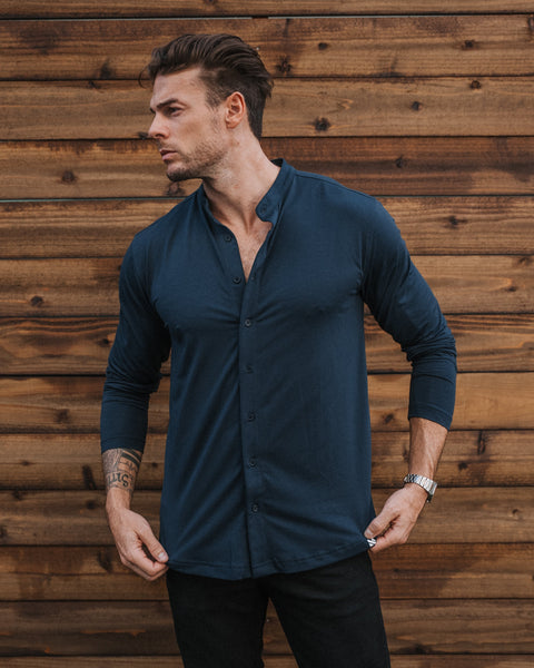 Collarless Button-Down