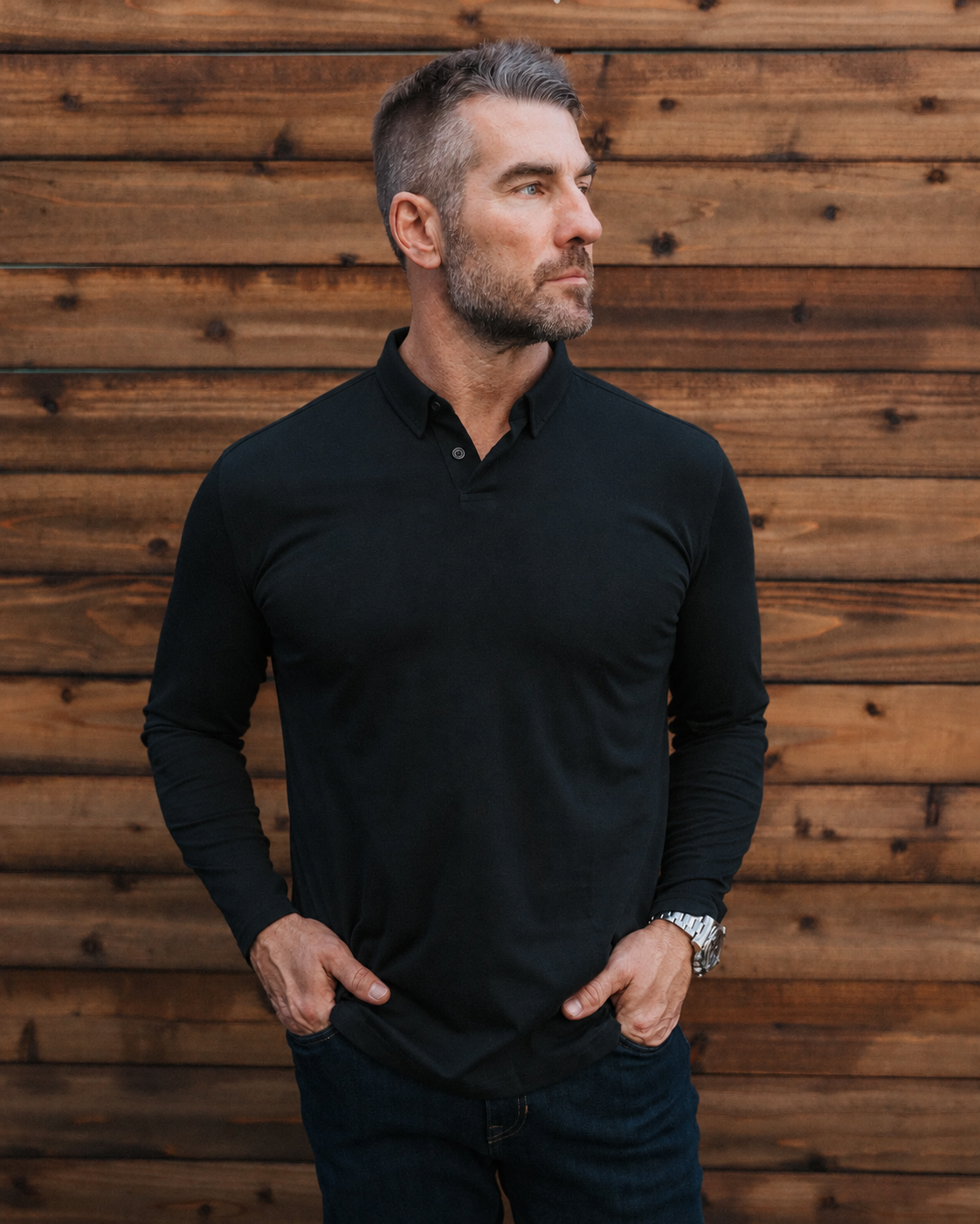 Long-Sleeve 2-Button Polo: Midnight Black (2026)