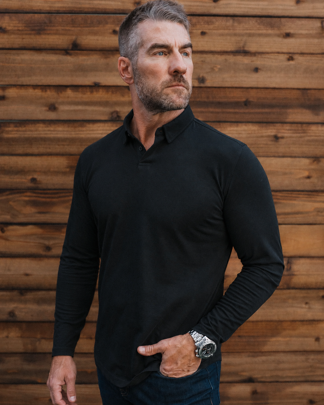 Long-Sleeve 2-Button Polo: Midnight Black (2026)