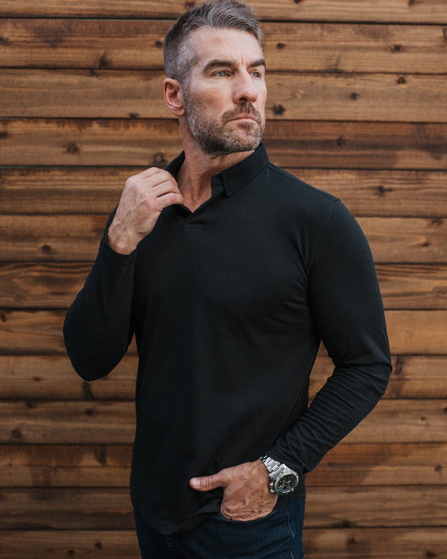 Long-Sleeve 2-Button Polo: Midnight Black (2026)