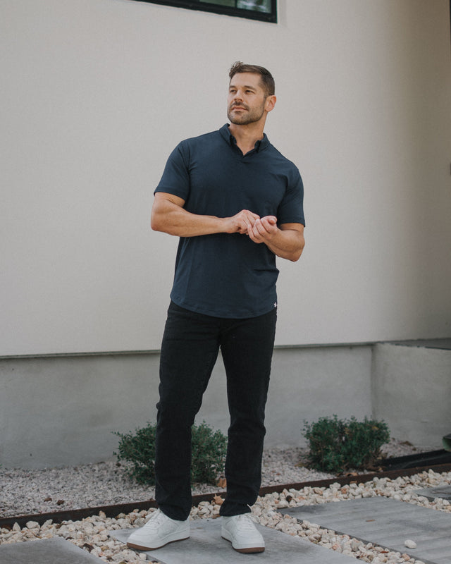 Short-Sleeve 2-Button Polo: Midnight Navy (Pima)