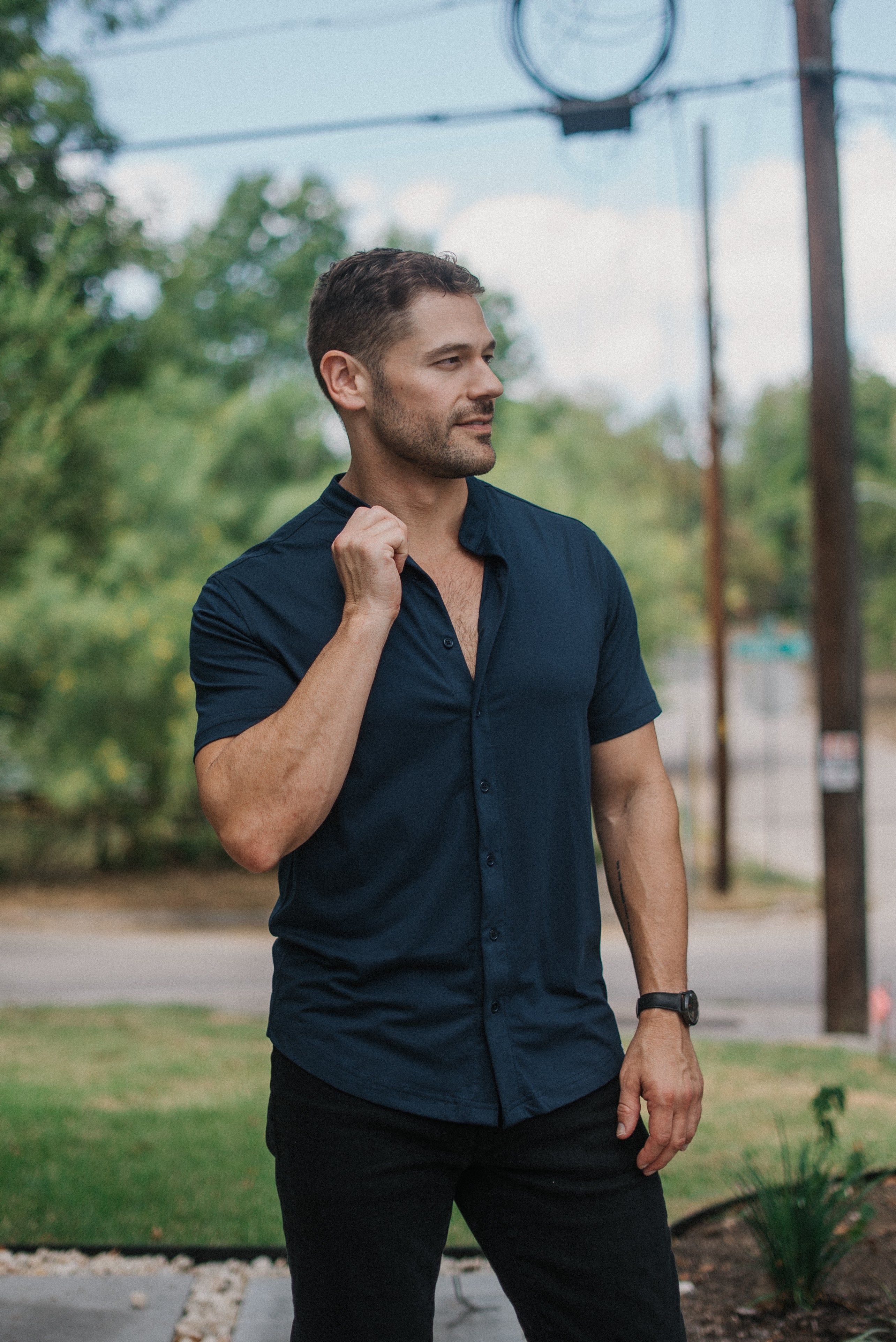 Short-Sleeve Collarless: Midnight Navy (Pima)