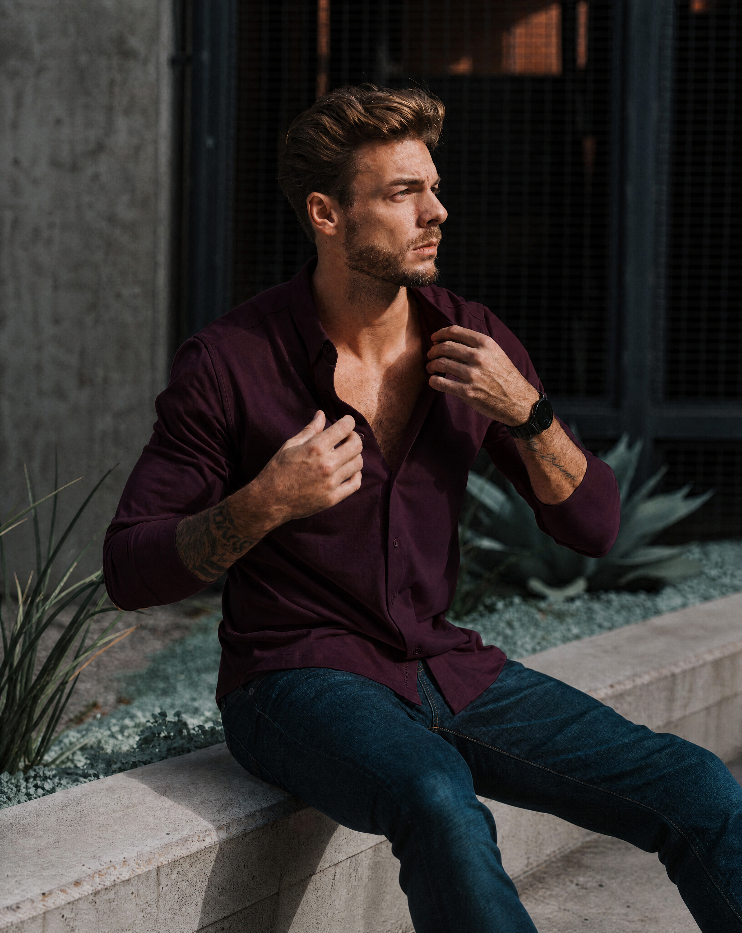 Long-Sleeve Casual Button-Down: Maroon (2026) - Noble Threads